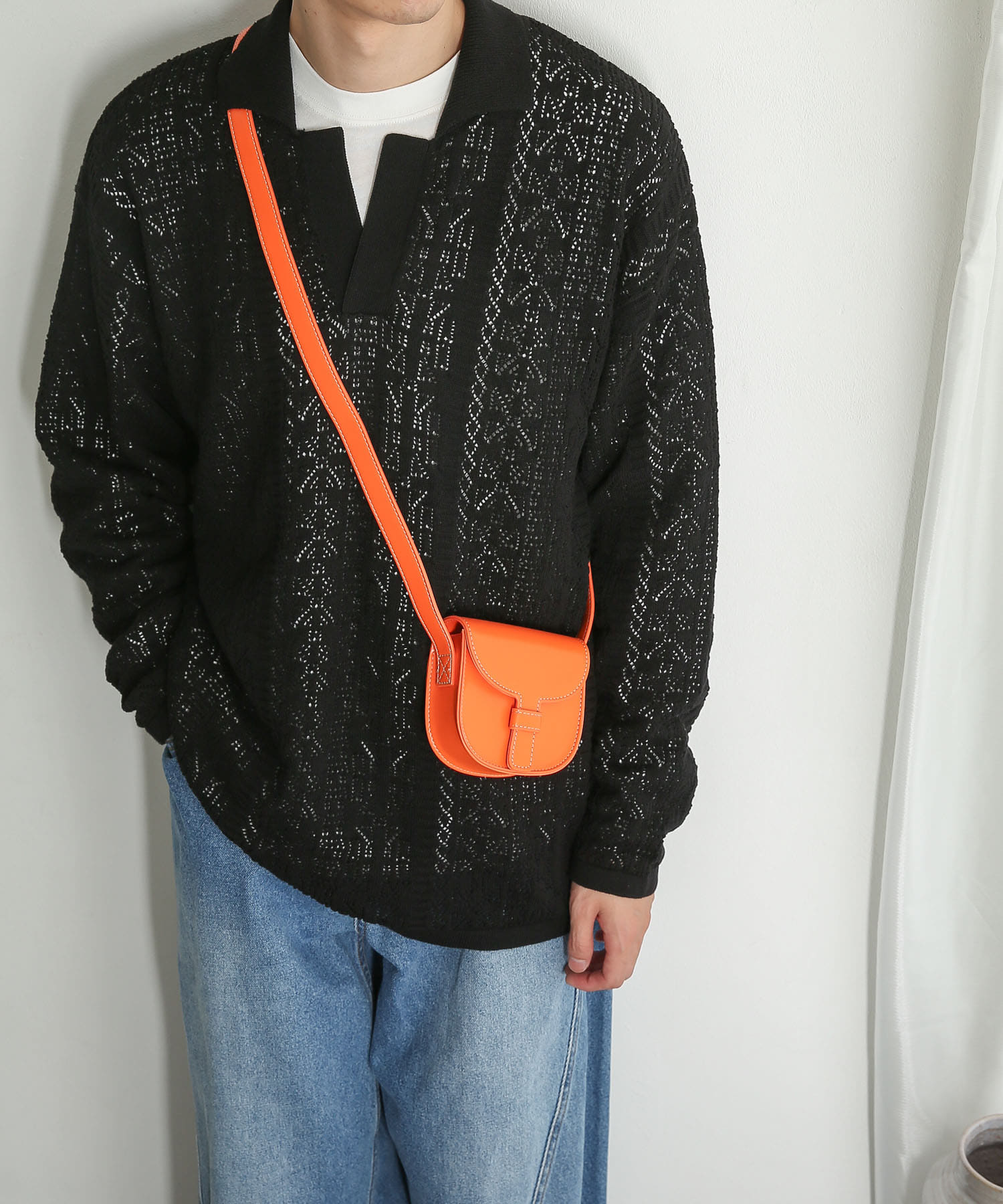 『ユニセックス』フェイクレザーフラップミニショルダー ORANGE one