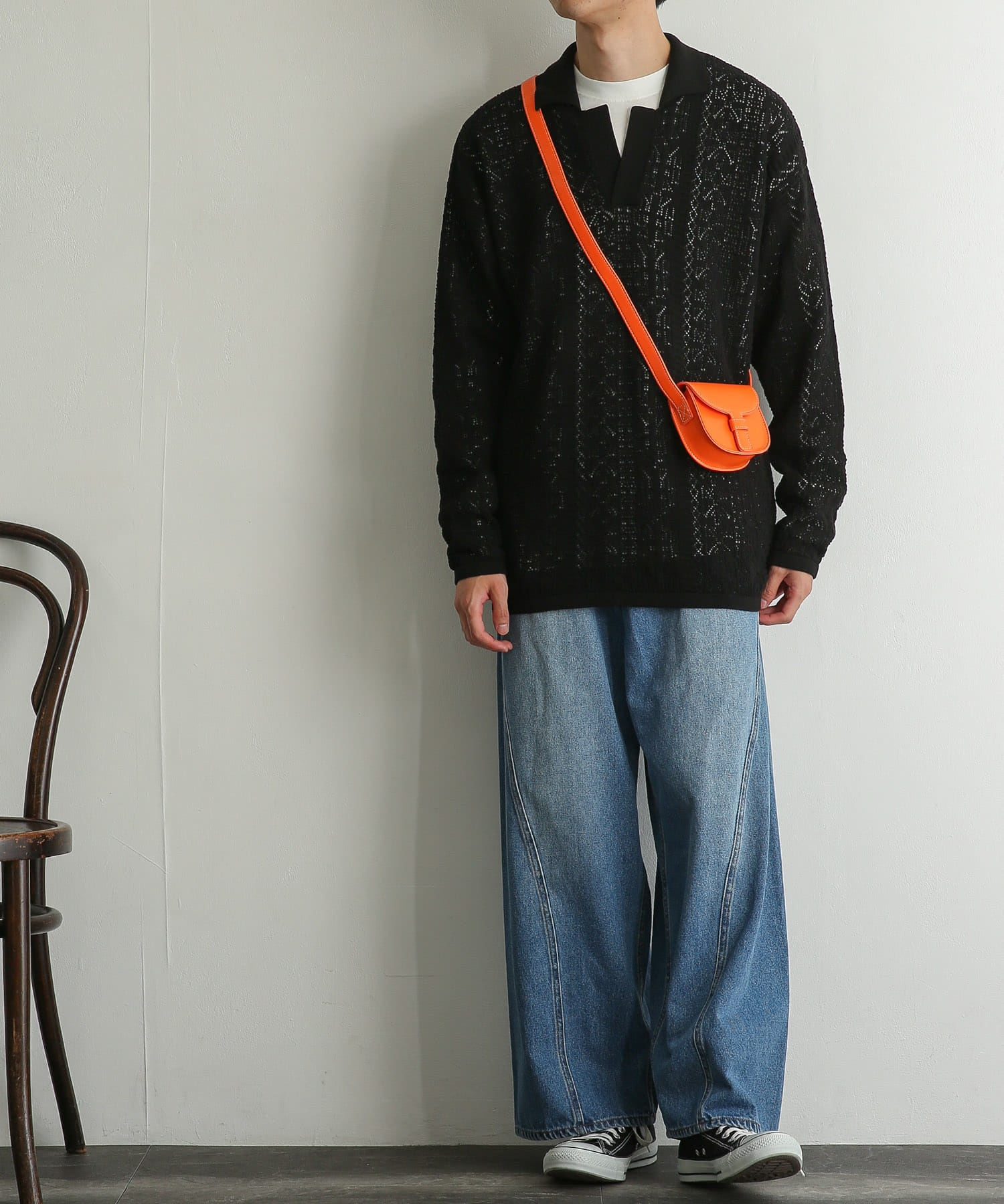 『ユニセックス』フェイクレザーフラップミニショルダー ORANGE one