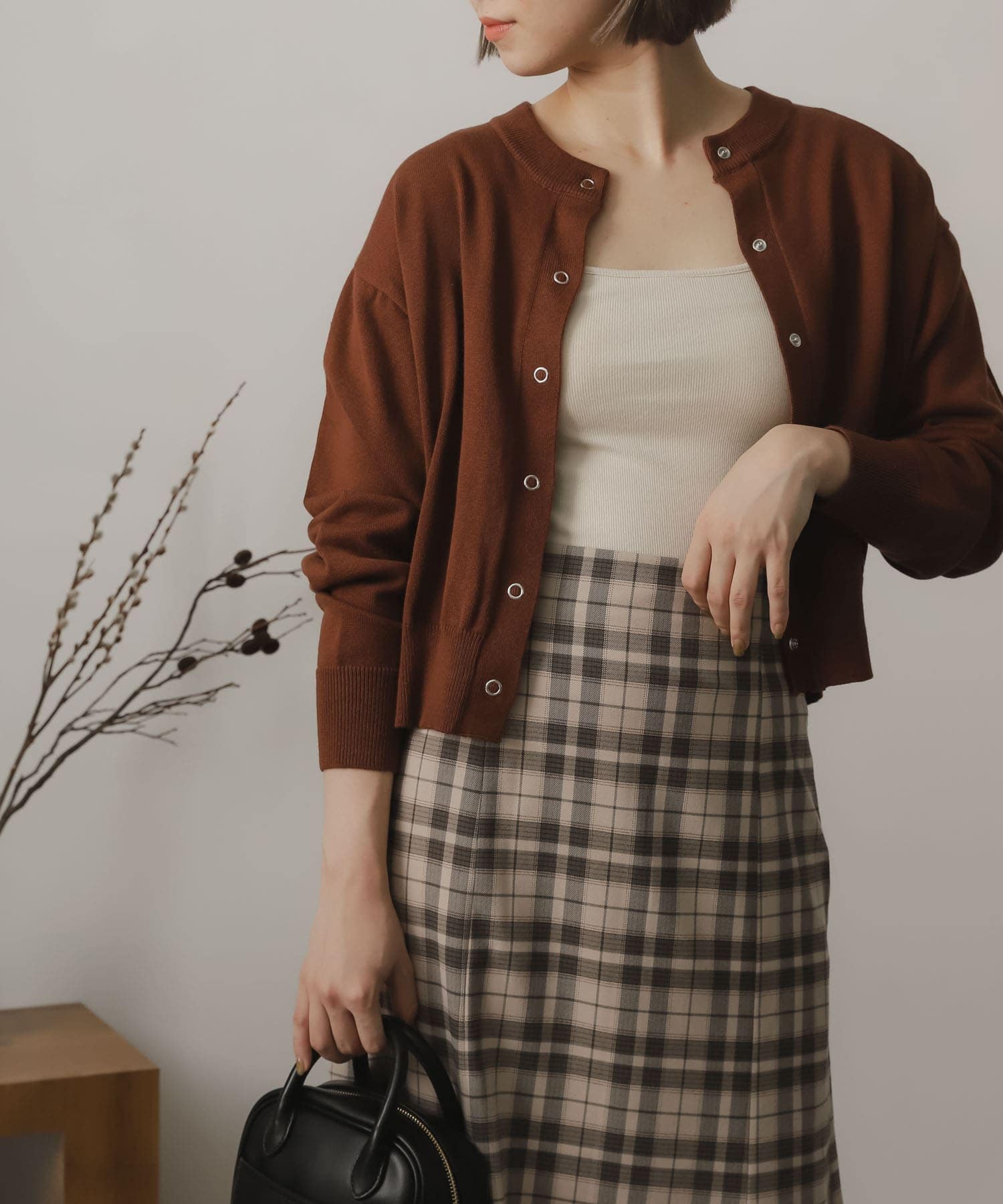 リングドットクルーネックカーディガン BROWN one