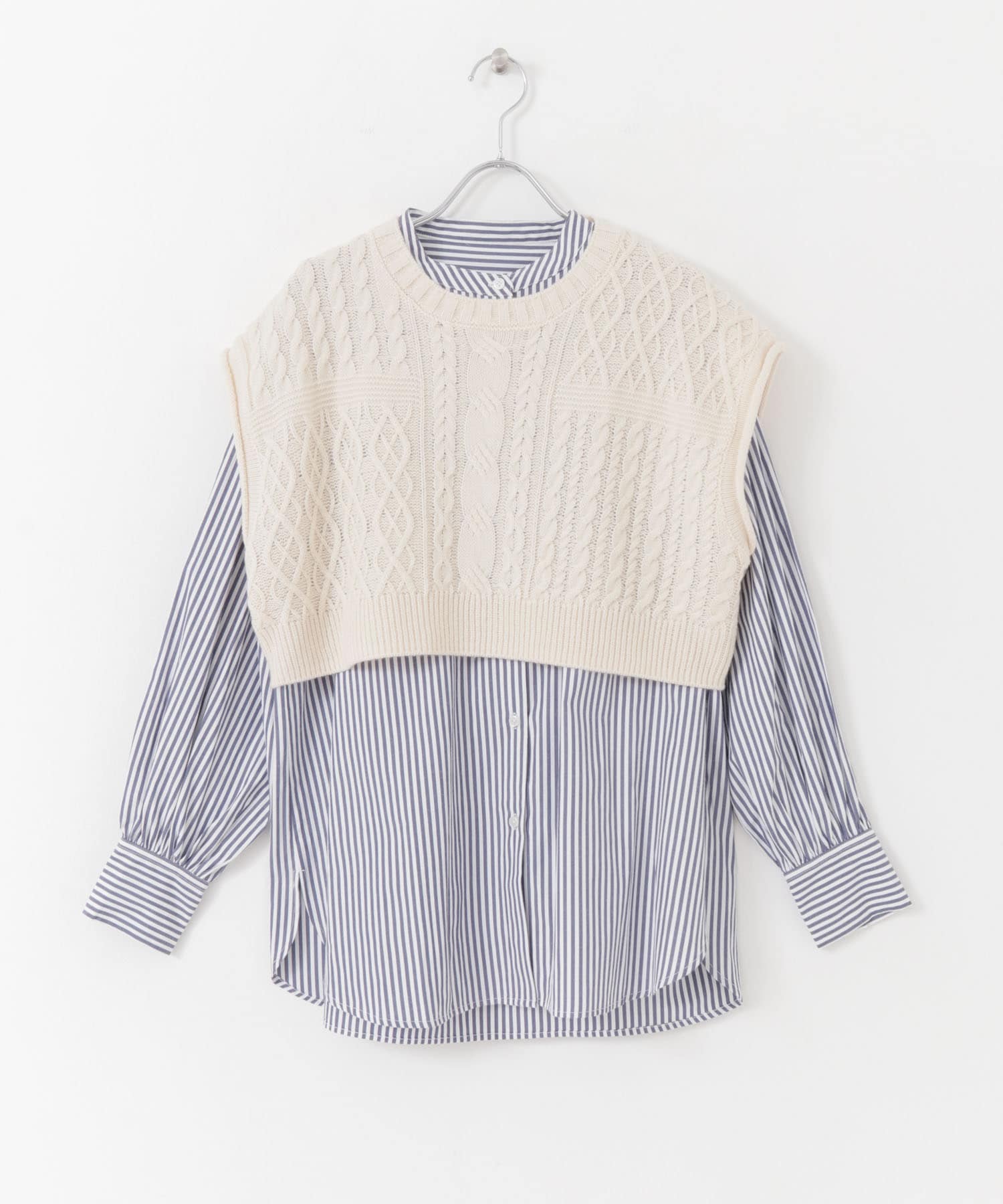 ニットベストレイヤードシャツ NAVY one