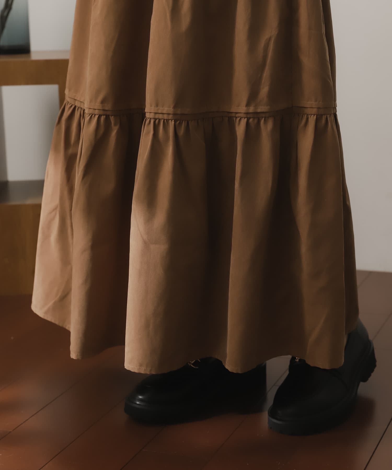 スウェードタッチティアードスカート BROWN one