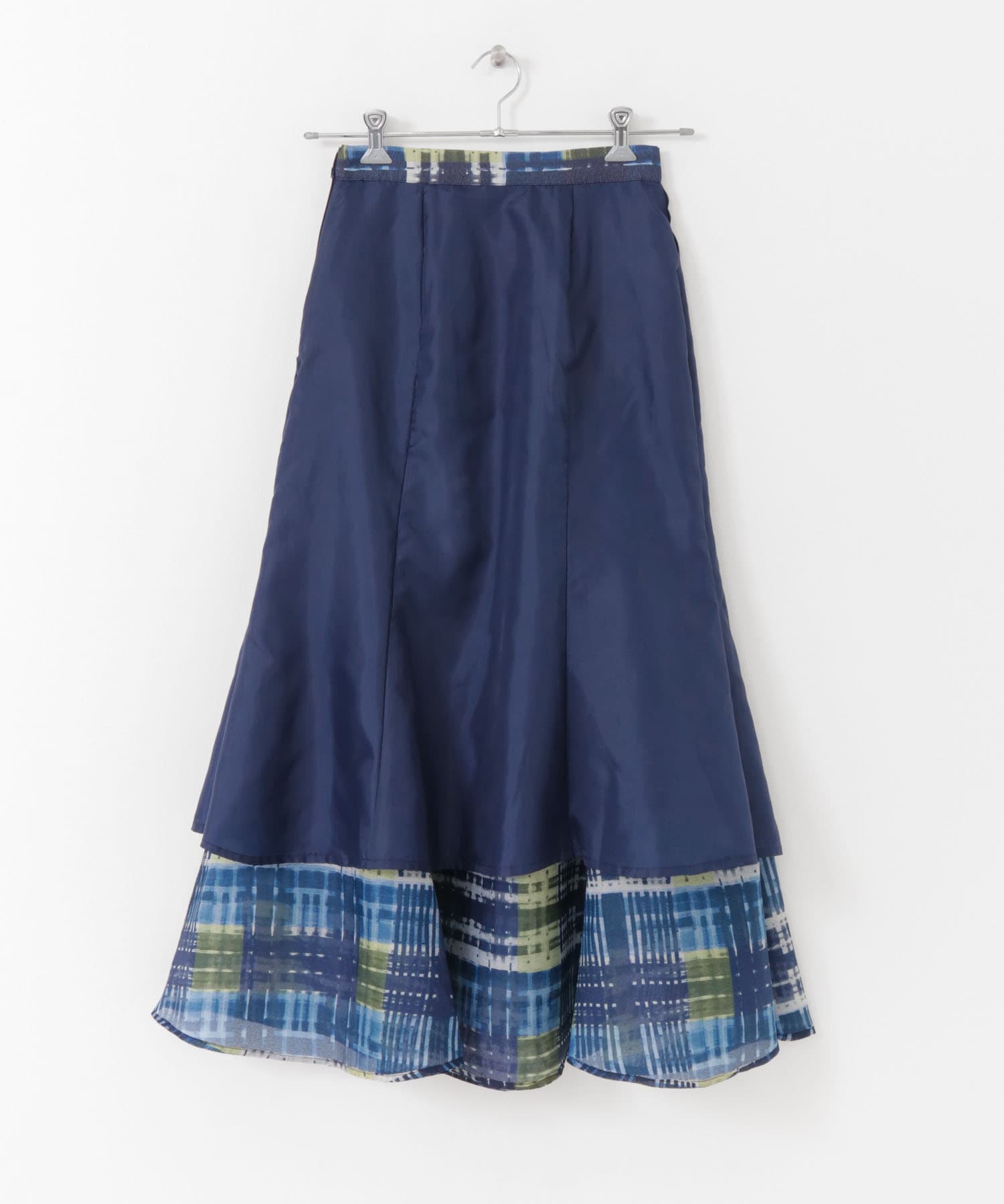 シアーチェックフレアマーメイドスカート BLUE S