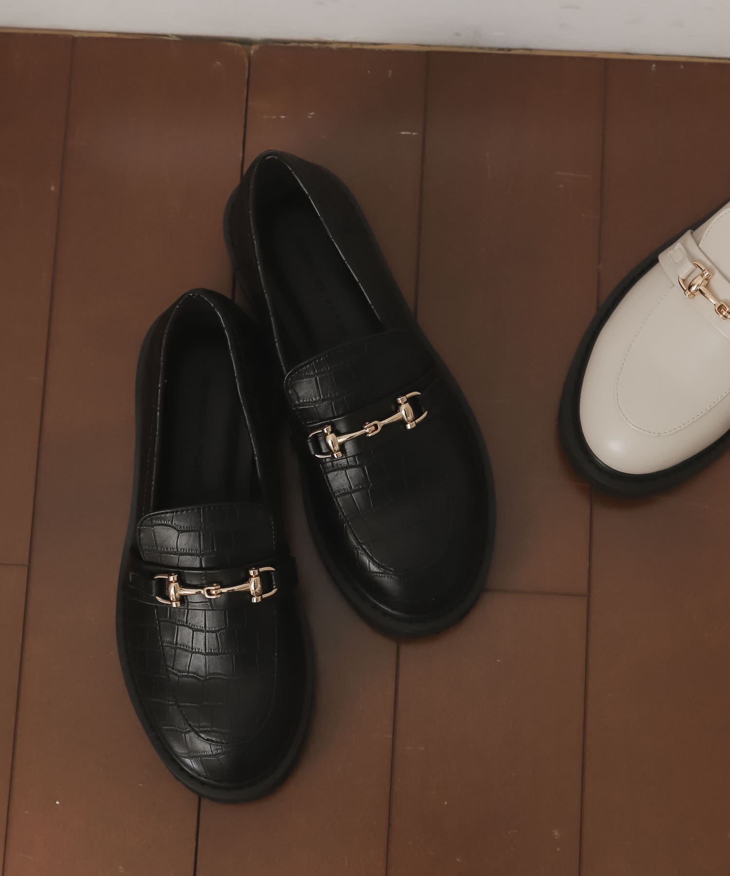 ボリュームソールビットローファー BLK CROCO S