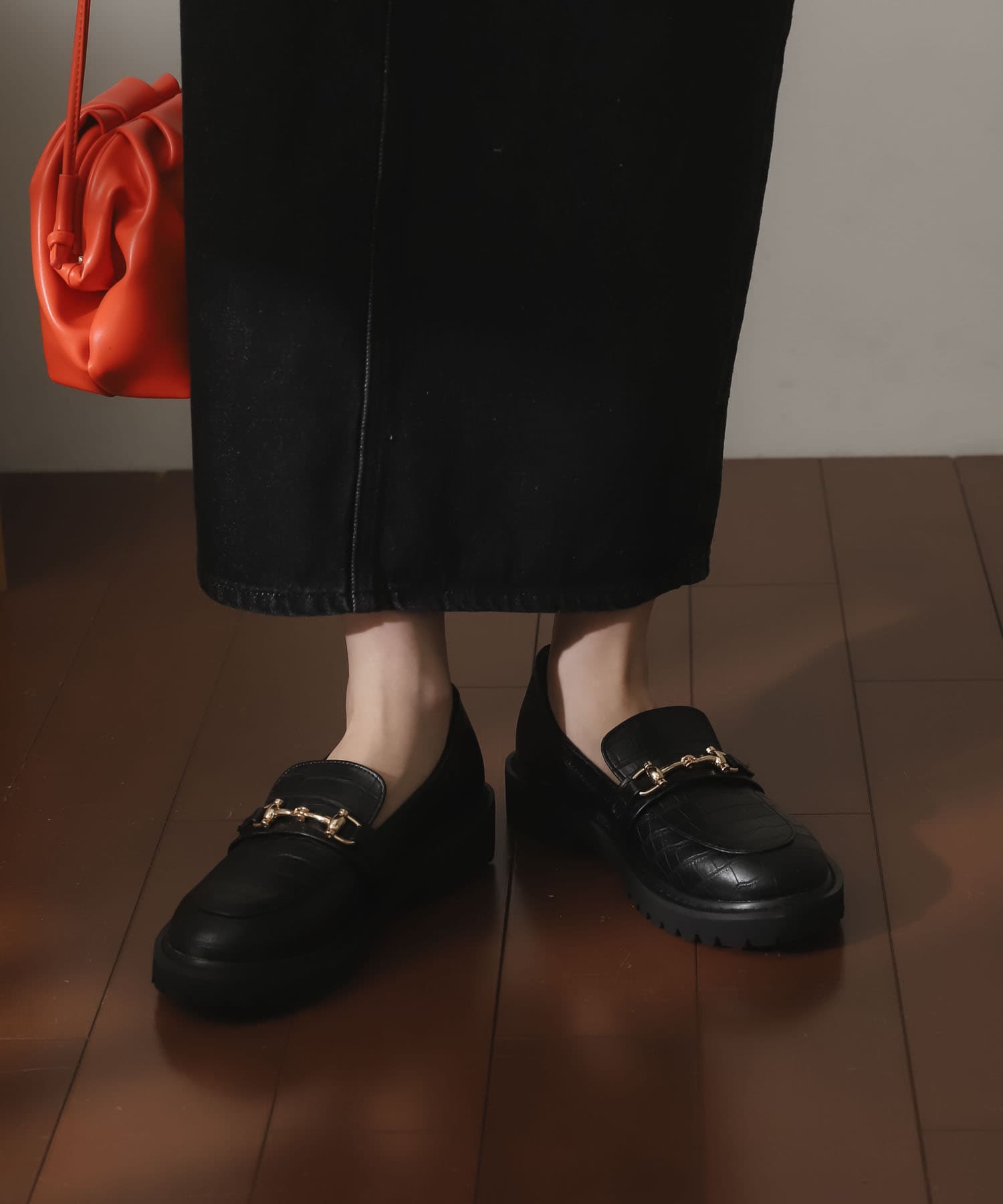 ボリュームソールビットローファー BLK CROCO S