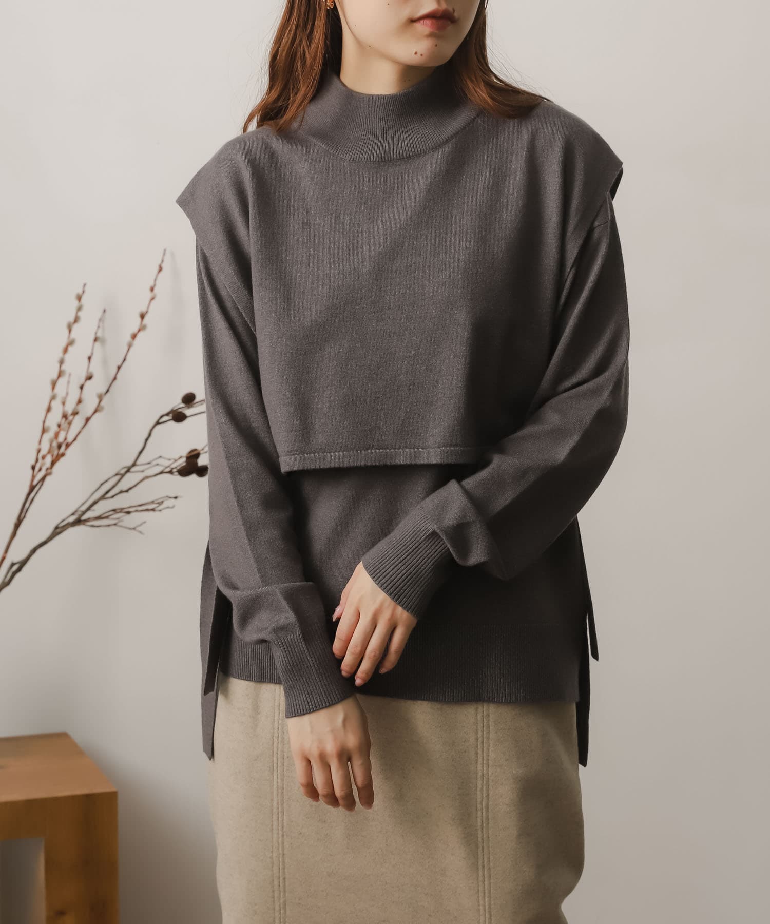 トップス namacheko 23SS arin knit ストレッチレイヤードセーター(one MOCHA): トップス｜URBAN