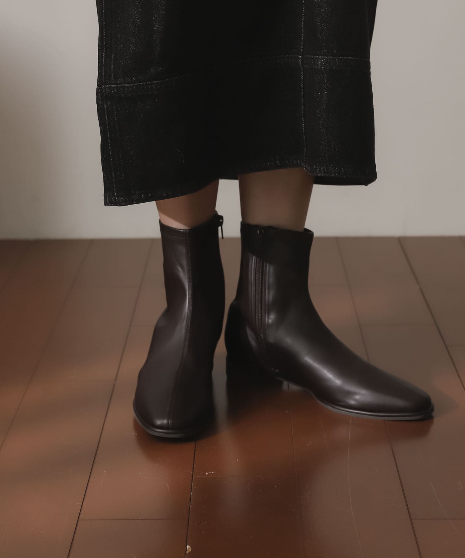 スクエアトウセンターシームストレッチローブーツ BROWN S