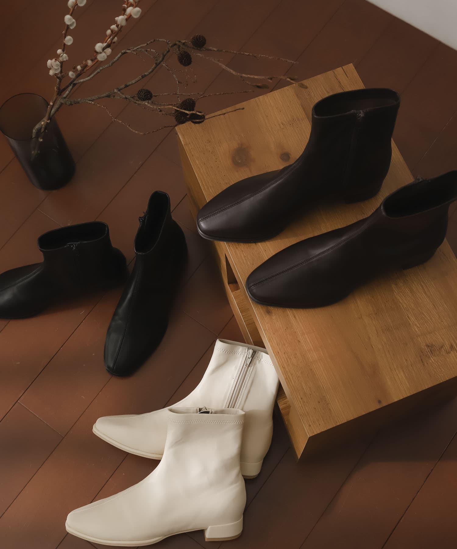 スクエアトウセンターシームストレッチローブーツ BROWN S