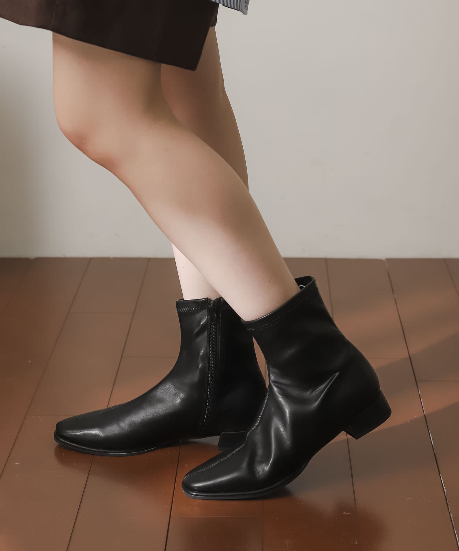 スクエアトウセンターシームストレッチローブーツ BLACK S