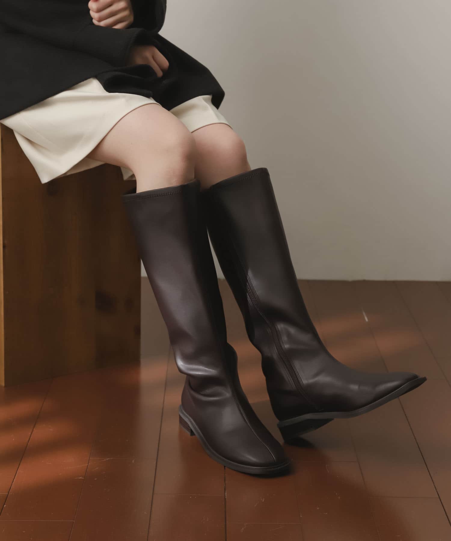 スクエアトウセンターシームロングブーツ BROWN S