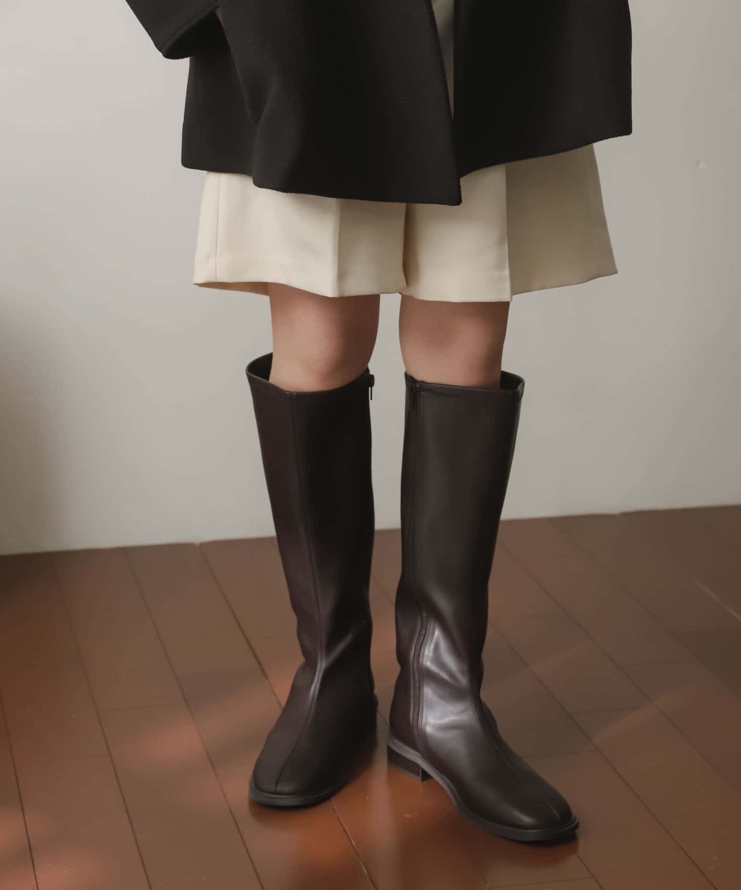 スクエアトウセンターシームロングブーツ BROWN S