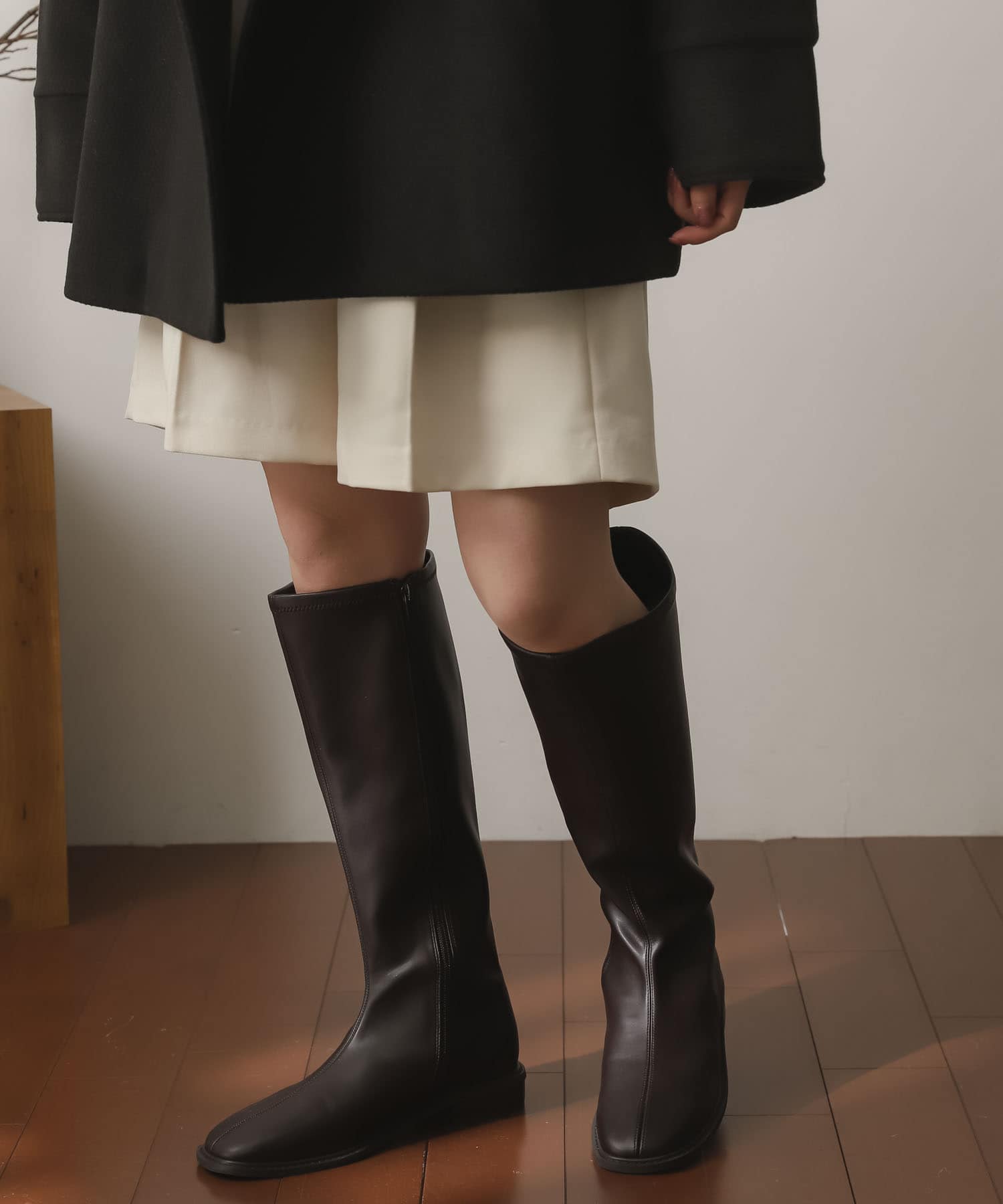 スクエアトウセンターシームロングブーツ BROWN S