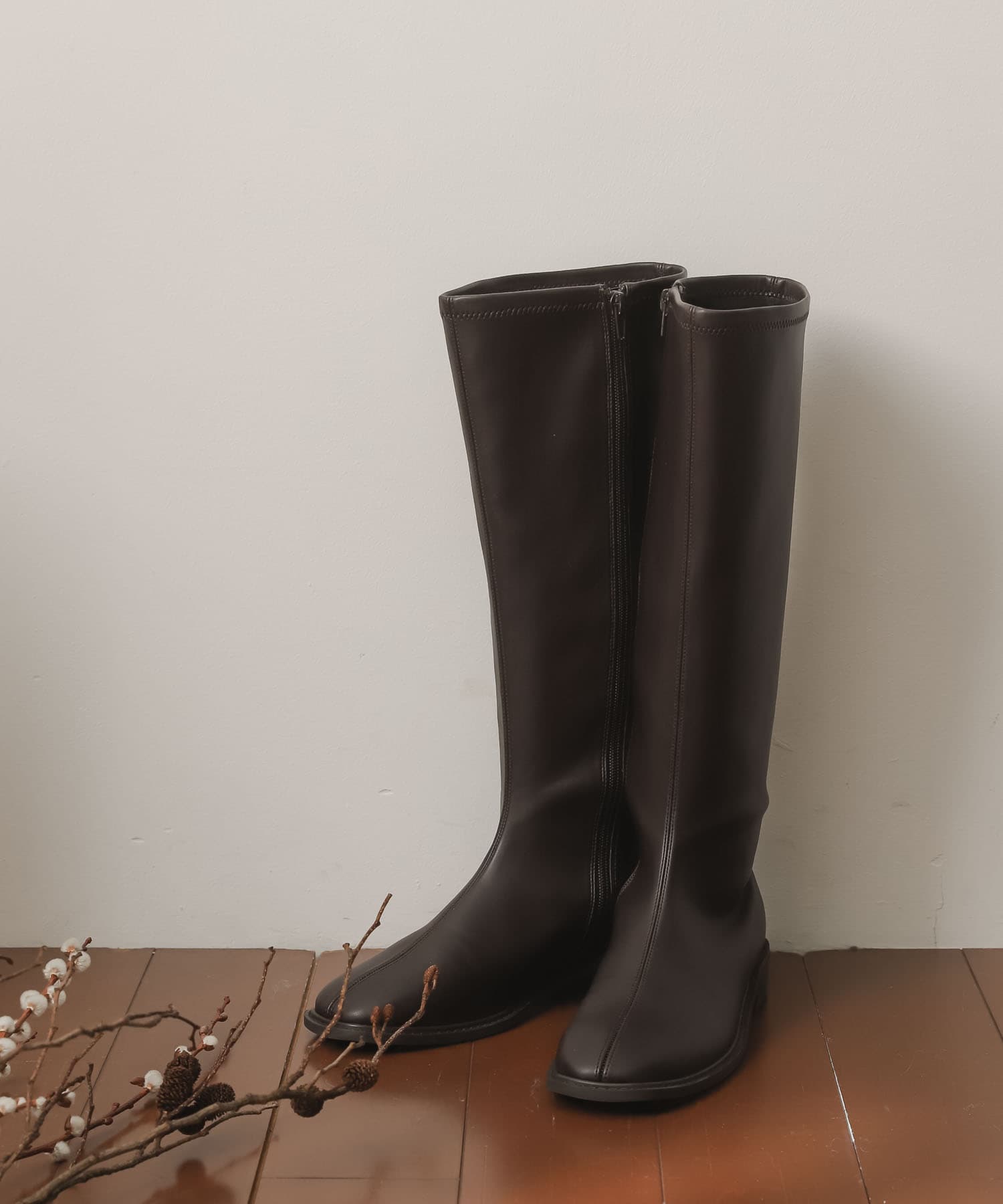 スクエアトウセンターシームロングブーツ BROWN S