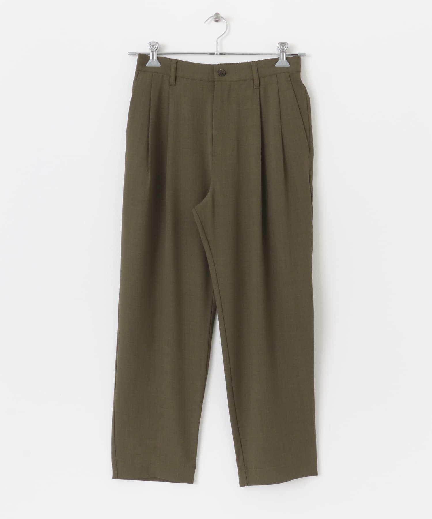 『セットアップ対応』『イージーケア』ダブルタックテーパードスラックス OLIVE S