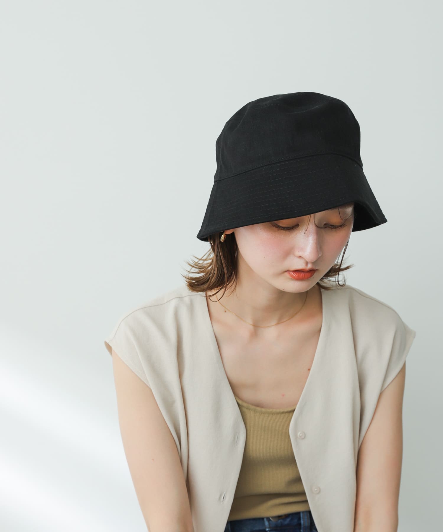 『ユニセックス』ツイルバケットハット BLACK one