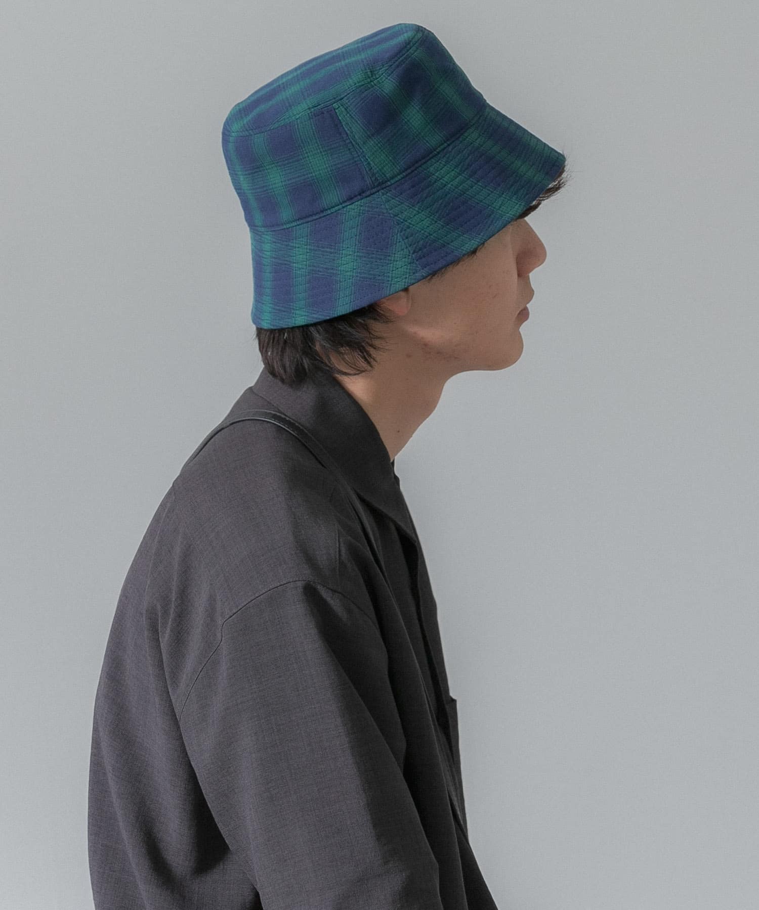 『ユニセックス』チェックバケットハットB NAVY one