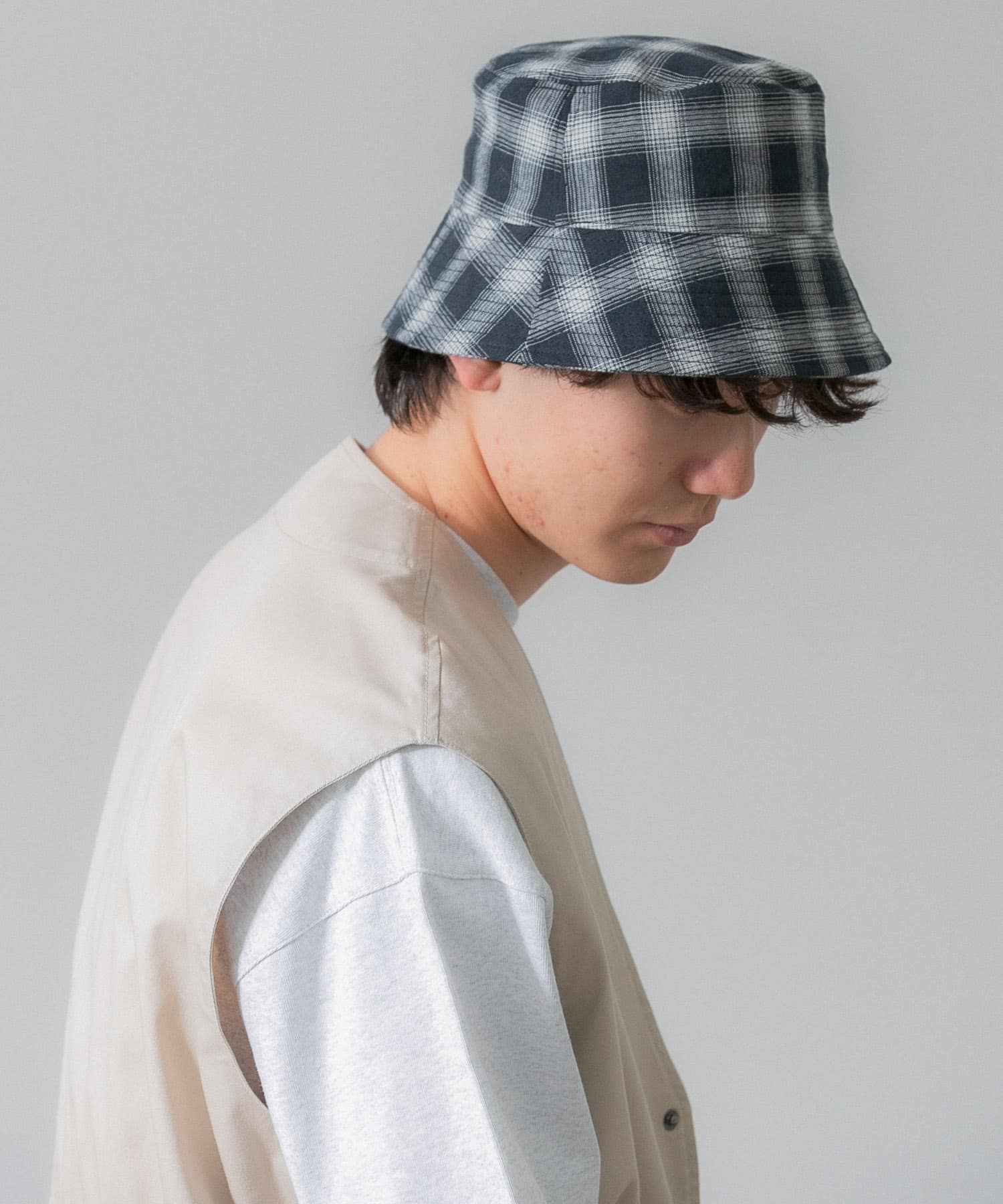 『ユニセックス』チェックバケットハットB BLACK one