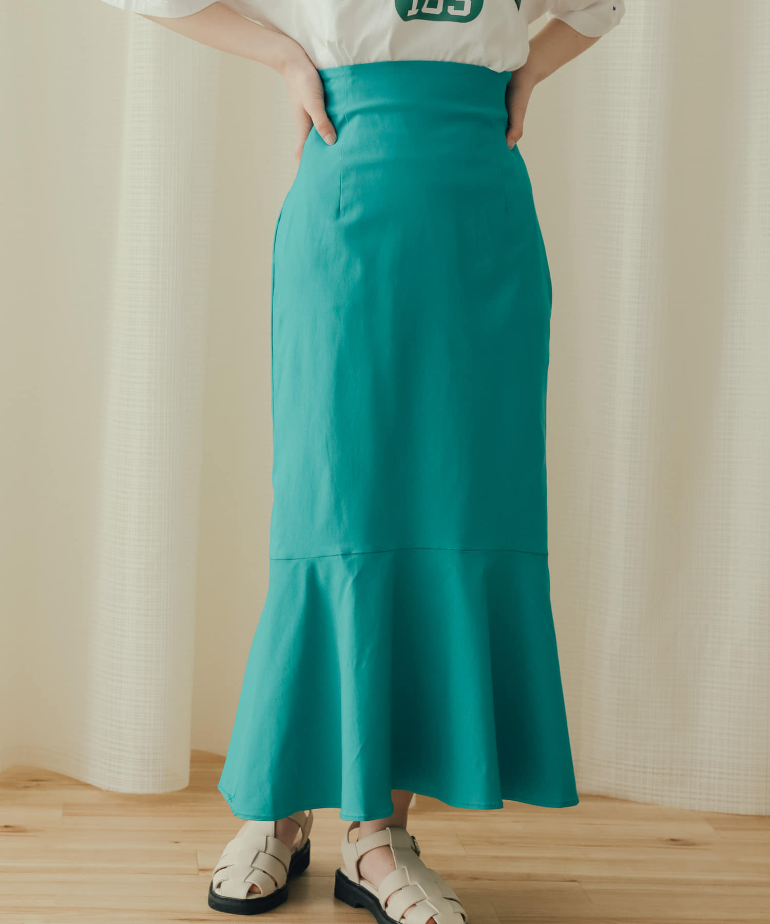 ストレッチハイウエストマーメイドスカート(XS L.BLUE): スカート
