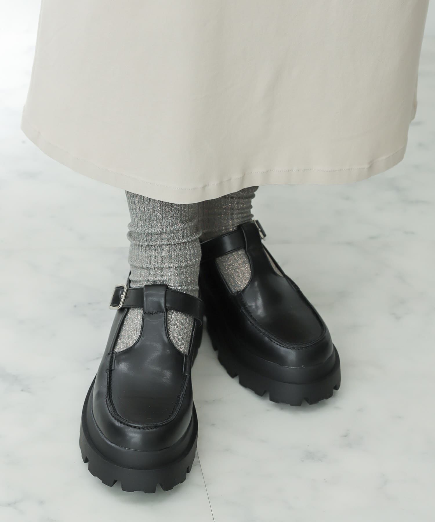 Tストラップボリュームソールシューズ BLACK S