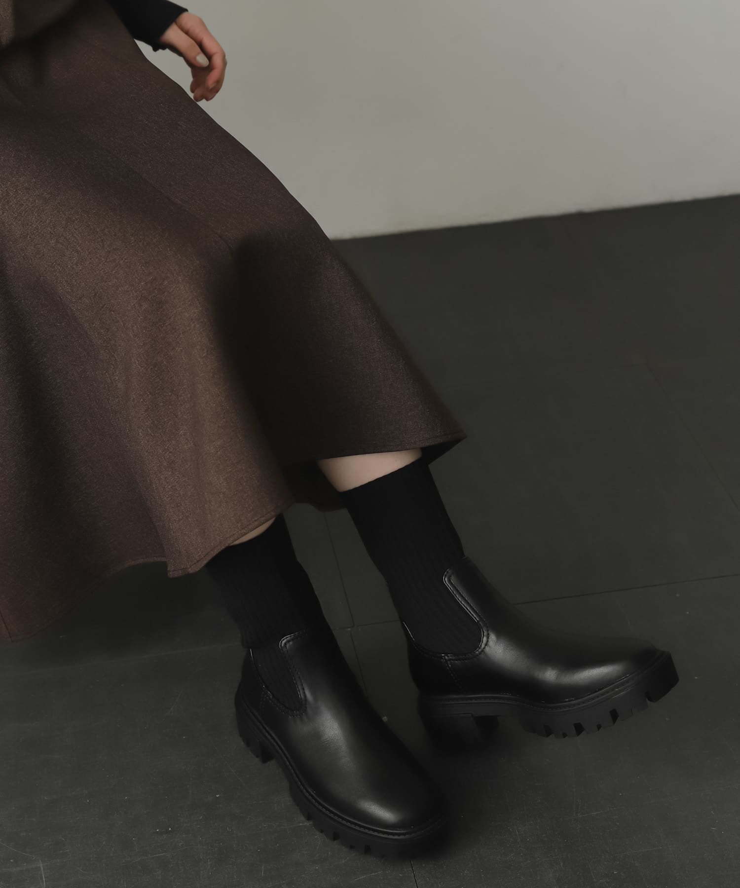ボリュームソールニットブーツ BLACK M