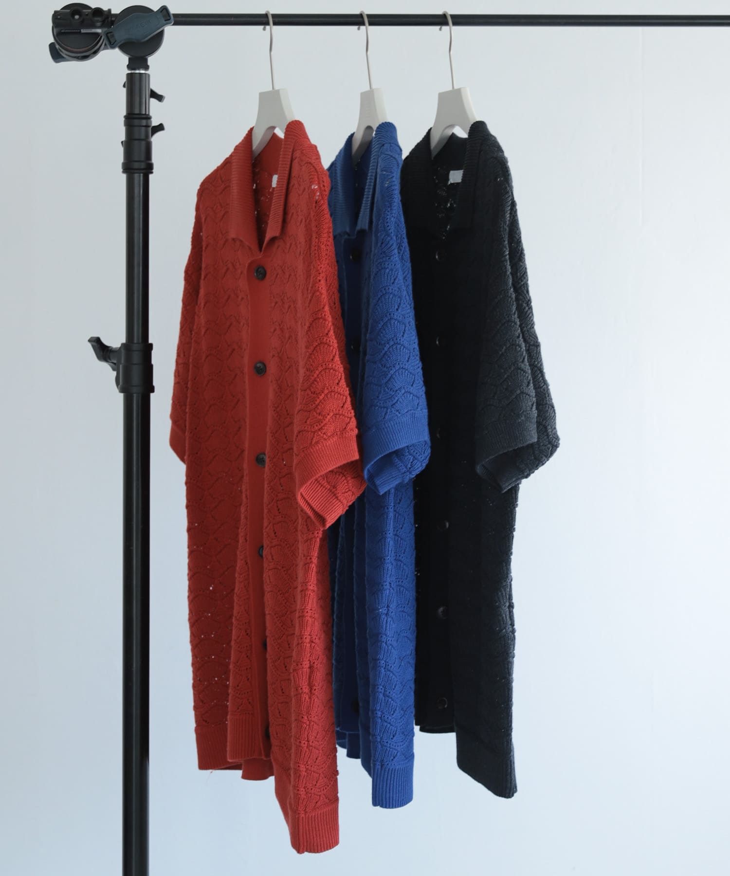 『ユニセックス』『洗濯可』レースアミカーディガン(5分袖) BURGUNDY L