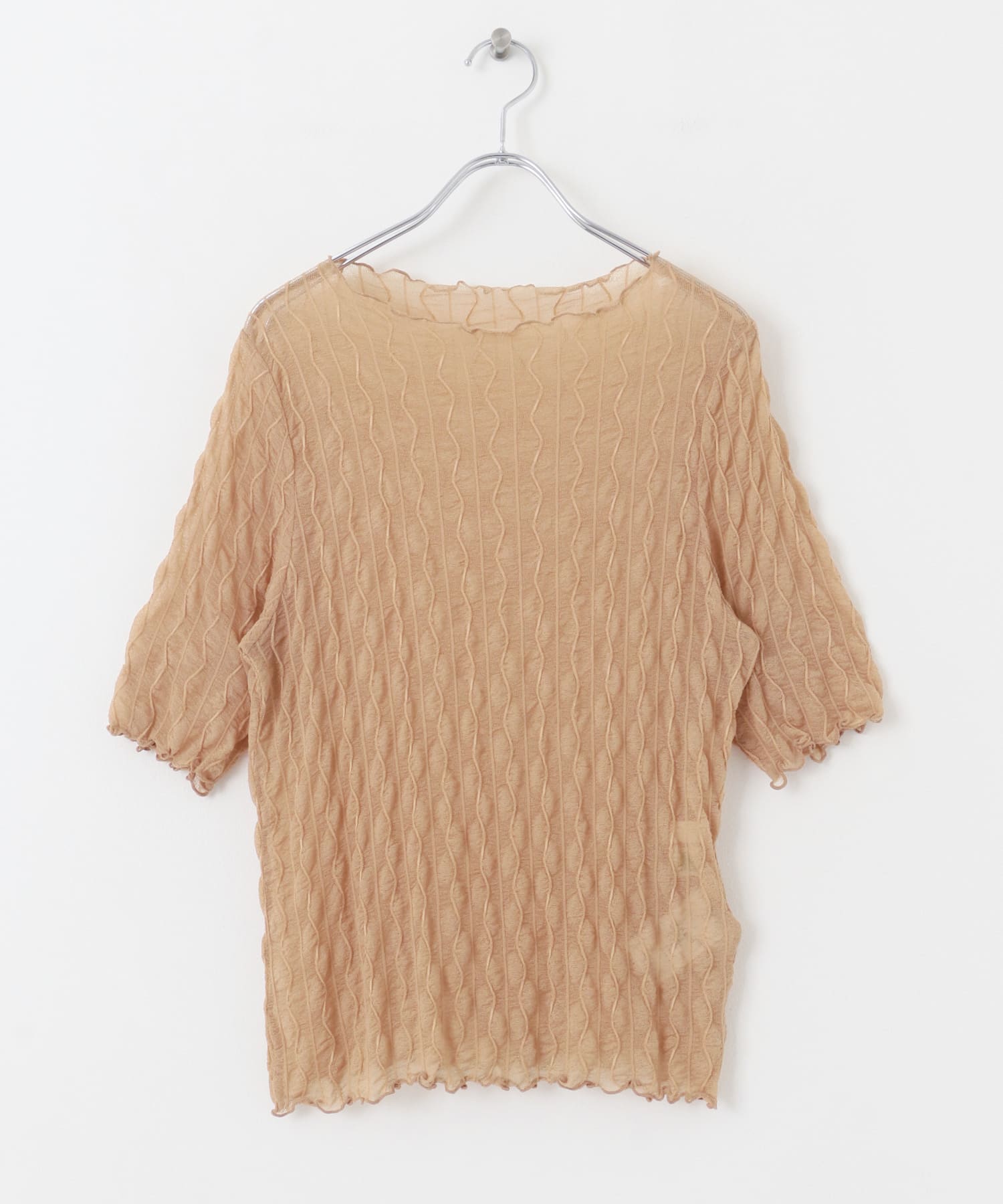ウェーブパターンシアートップ(5分袖) BEIGE one