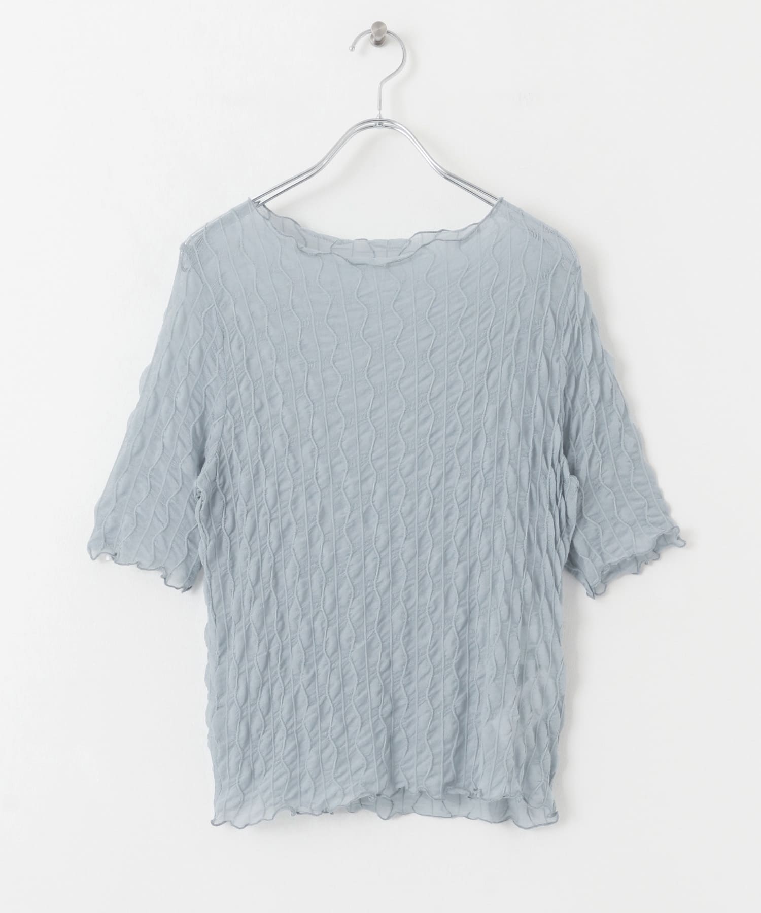 ウェーブパターンシアートップ(5分袖) L.BLUE one