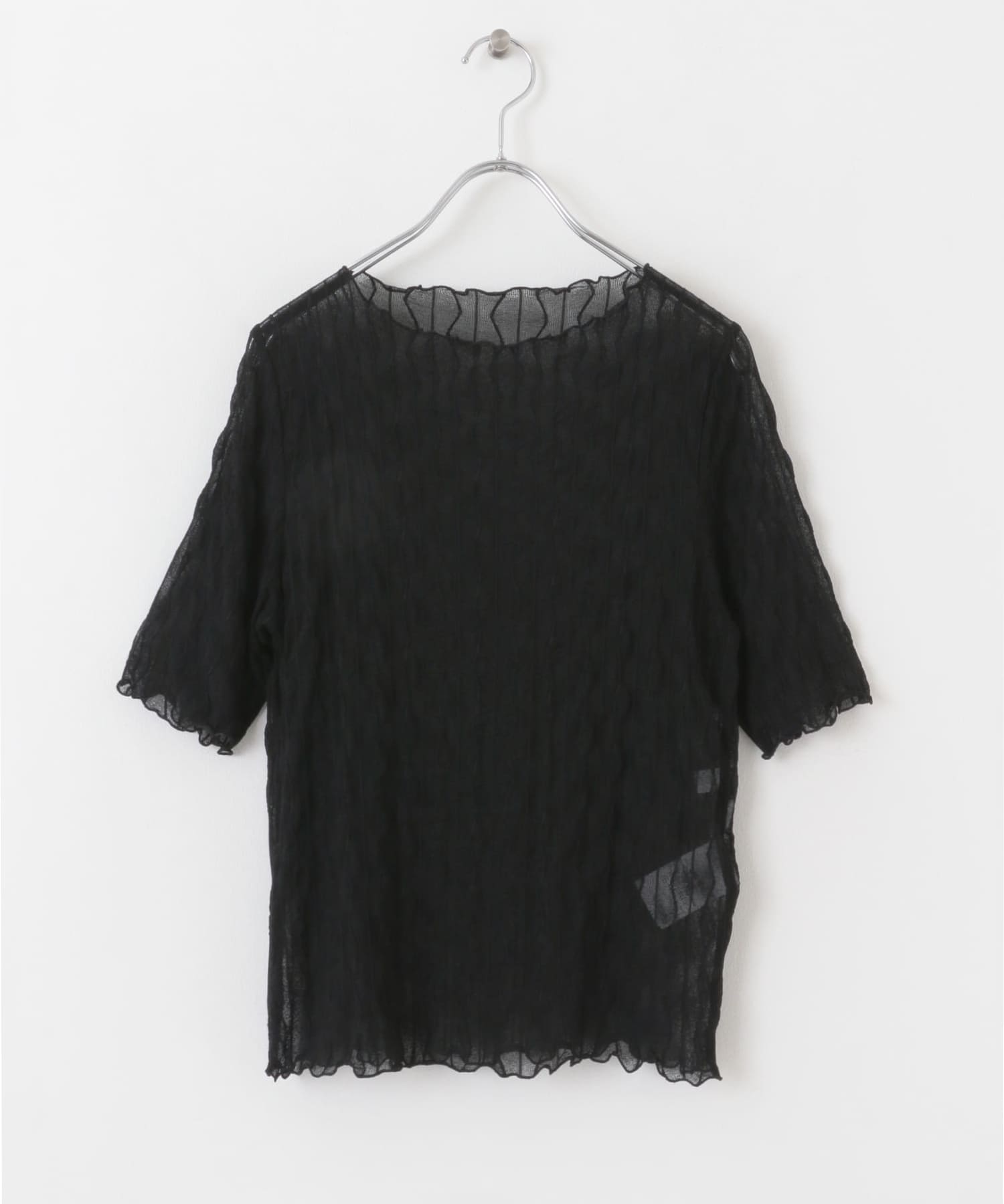 ウェーブパターンシアートップ(5分袖) BLACK one