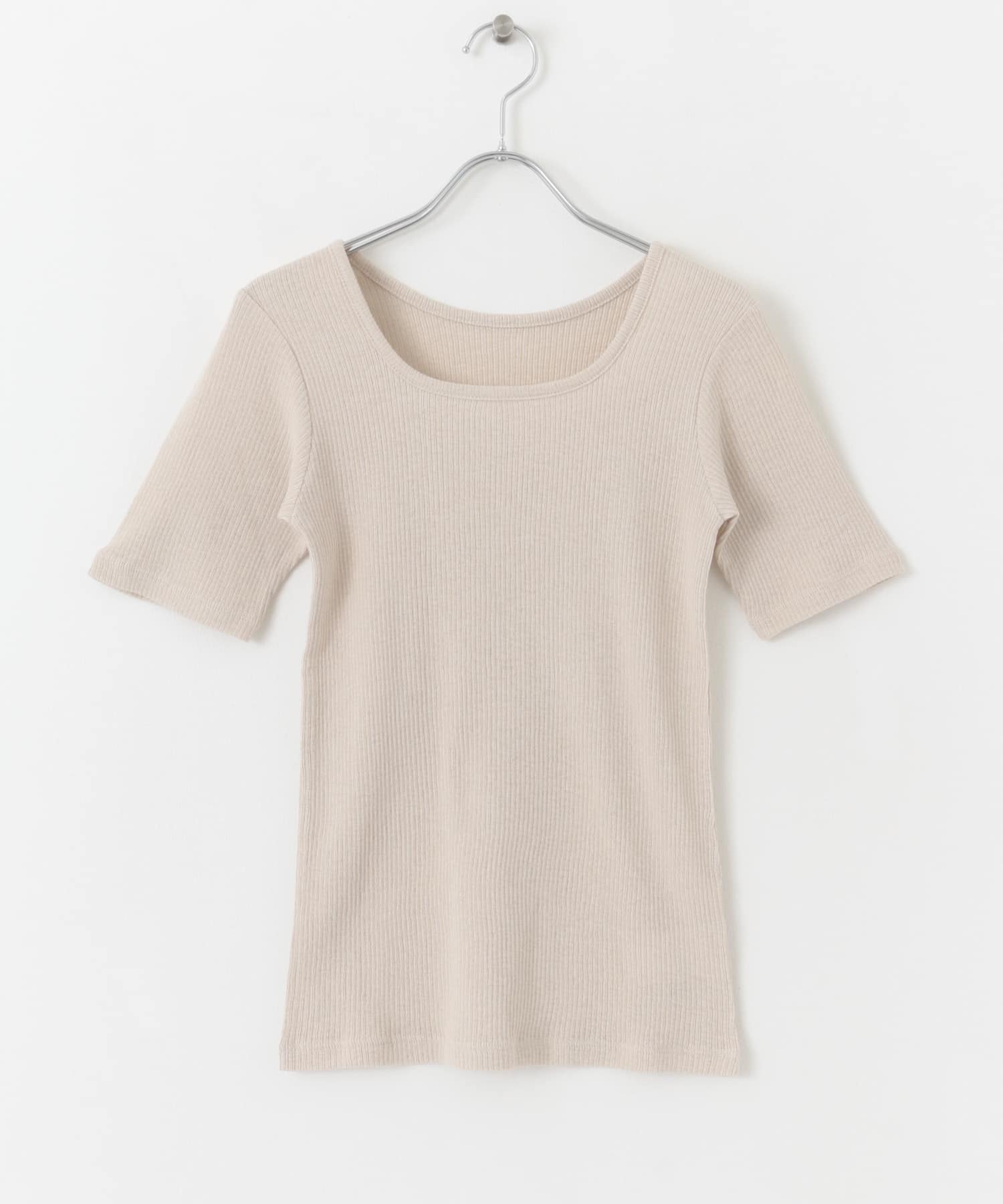 2WAYメランジリブTシャツ(半袖) GREIGE one