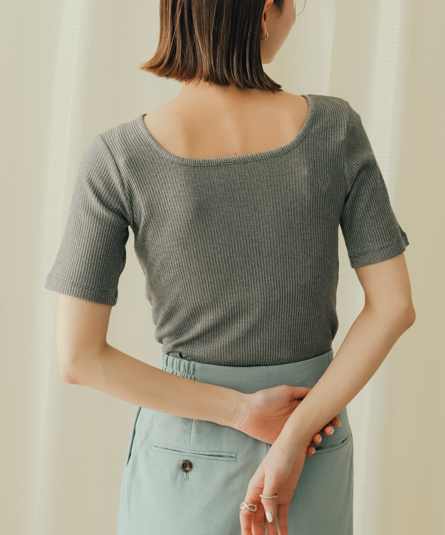 2WAYメランジリブTシャツ(半袖)