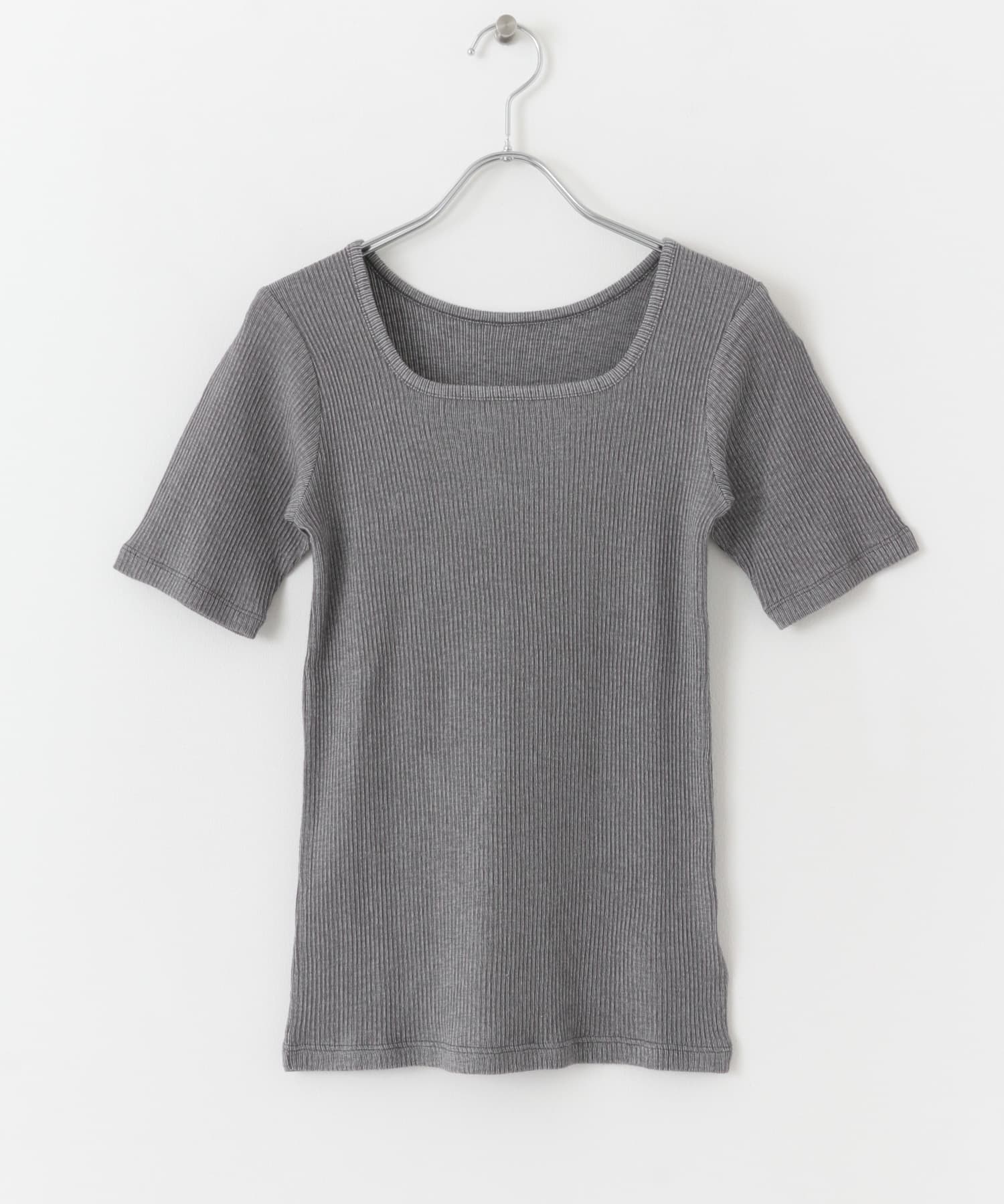 2WAYメランジリブTシャツ(半袖) BLACK one