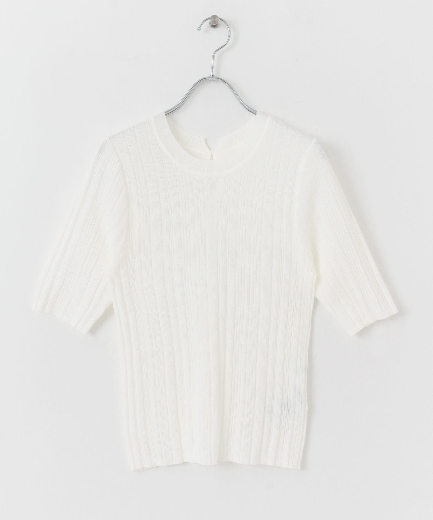 ランダムリブシアーセーター(5分袖) OFF WHITE one