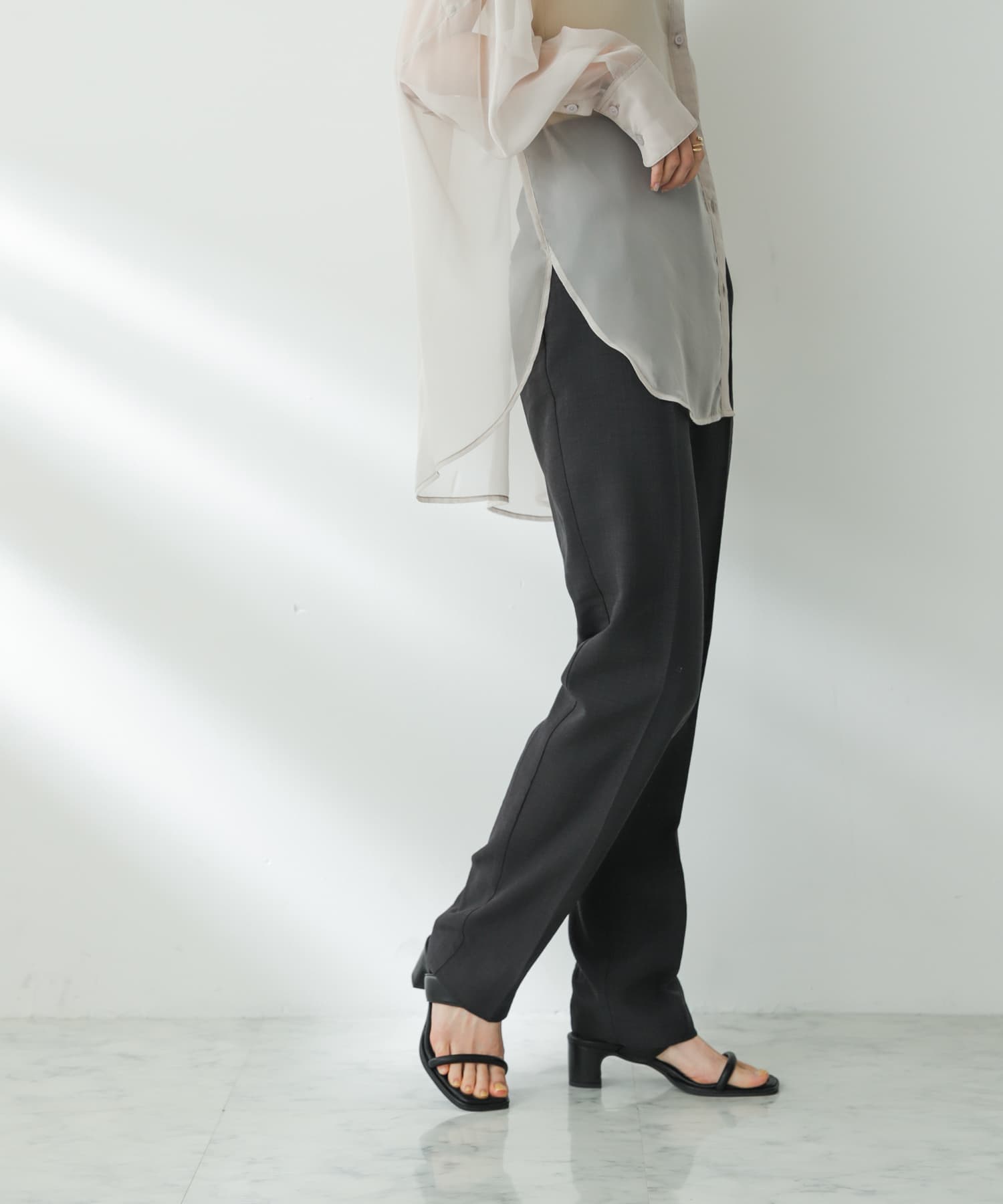 リネンライクハイウエストテーパードパンツ(XS CHARCOAL リネンライクハイウエストテーパードパンツ(XS CHARCOAL