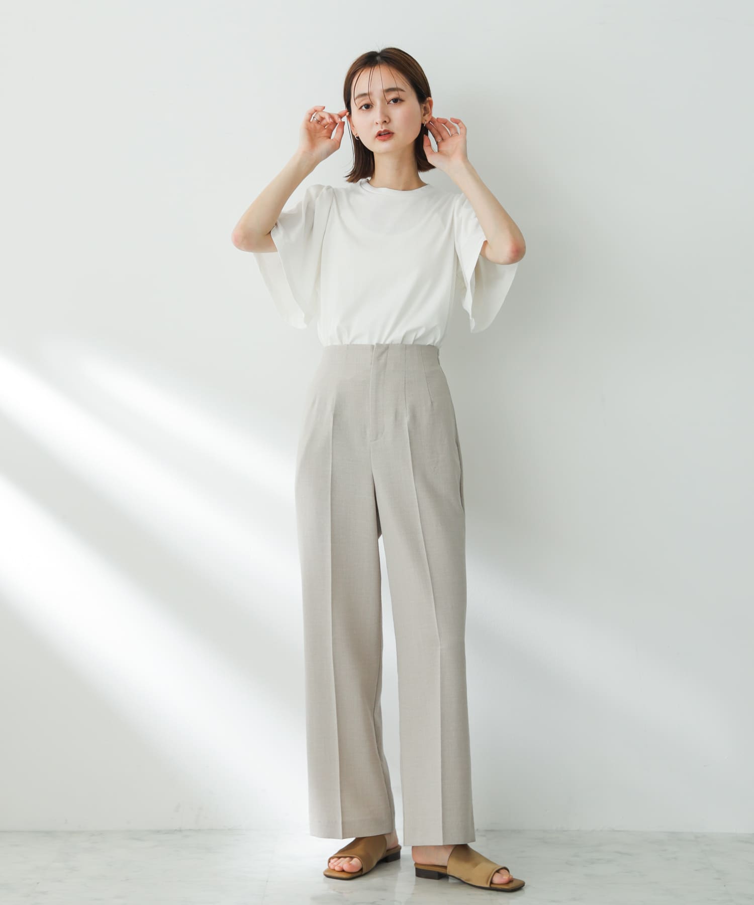 サテンストレッチミュール BEIGE S