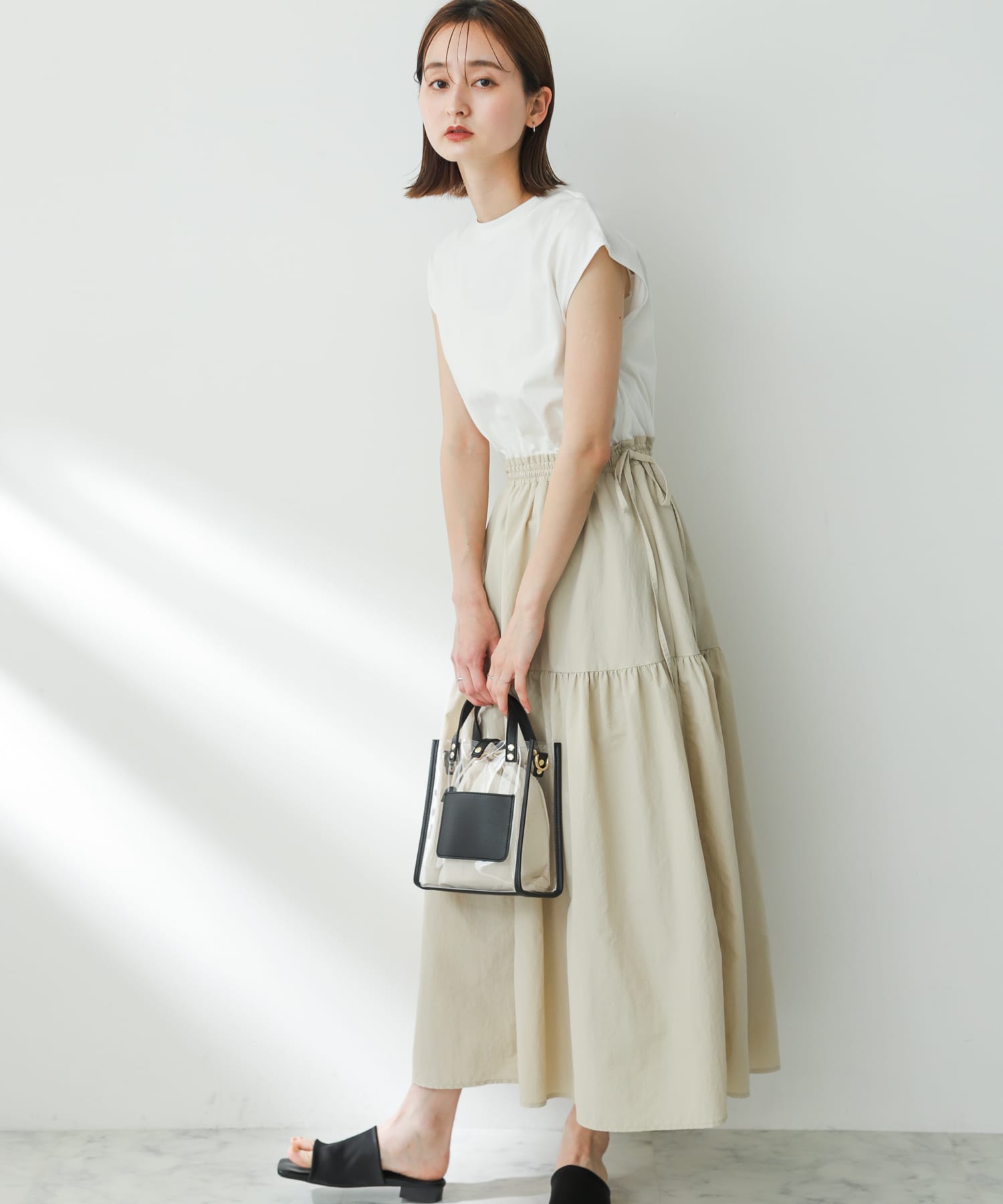 サテンストレッチミュール BLACK S