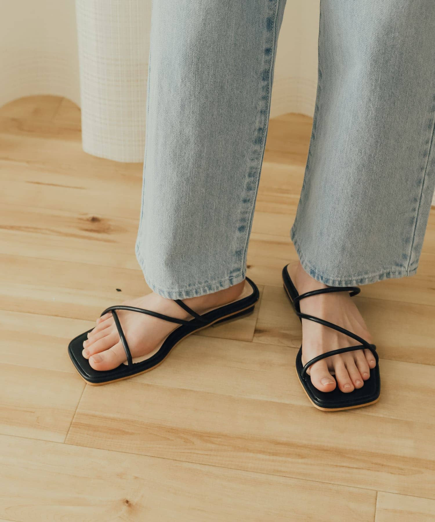 コードアシメサンダル BLACK S