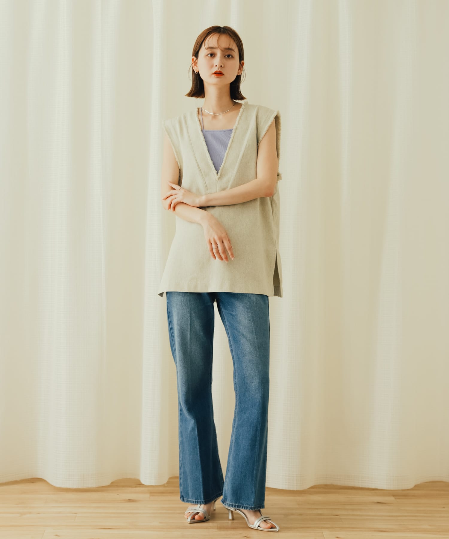 ポインテッドナローストラップサンダル SILVER M