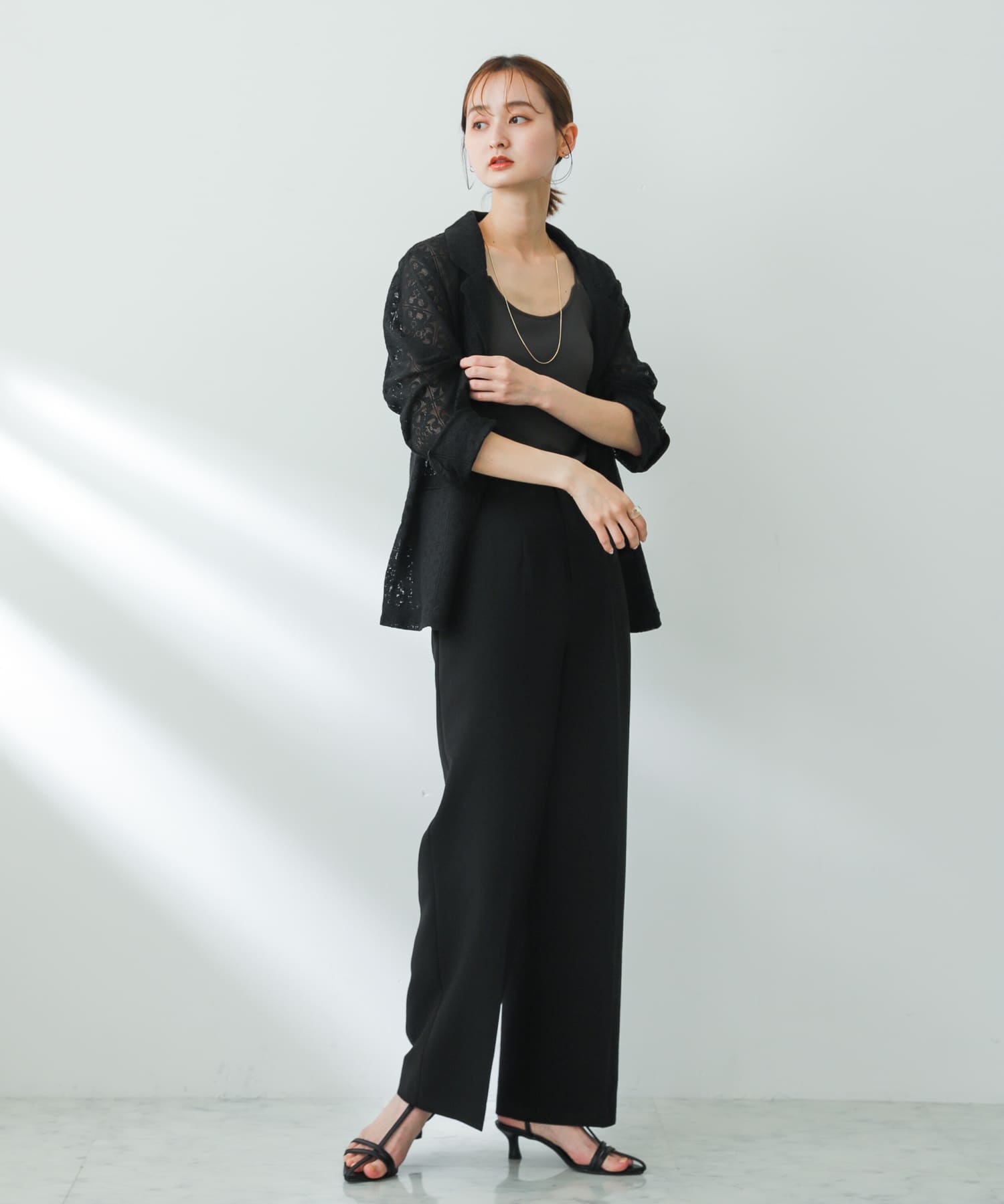 ポインテッドナローストラップサンダル BLACK S