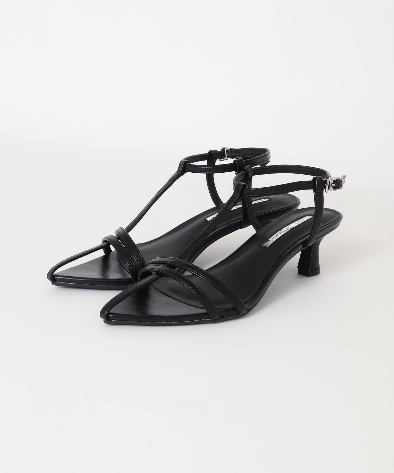 ポインテッドナローストラップサンダル BLACK S