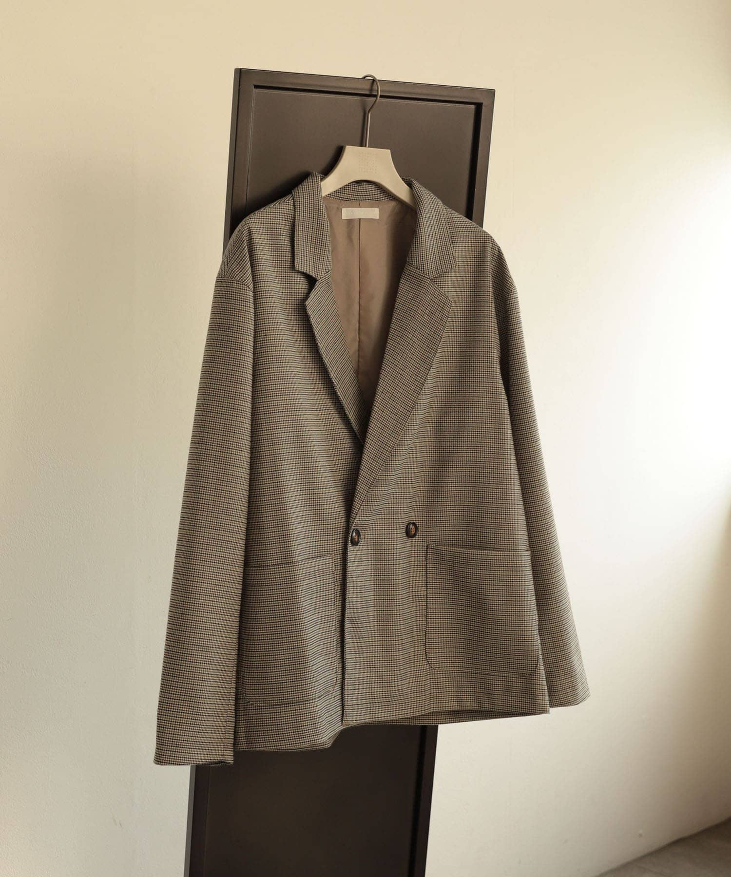 チェックダブルルーズジャケット BEG×KHK M
