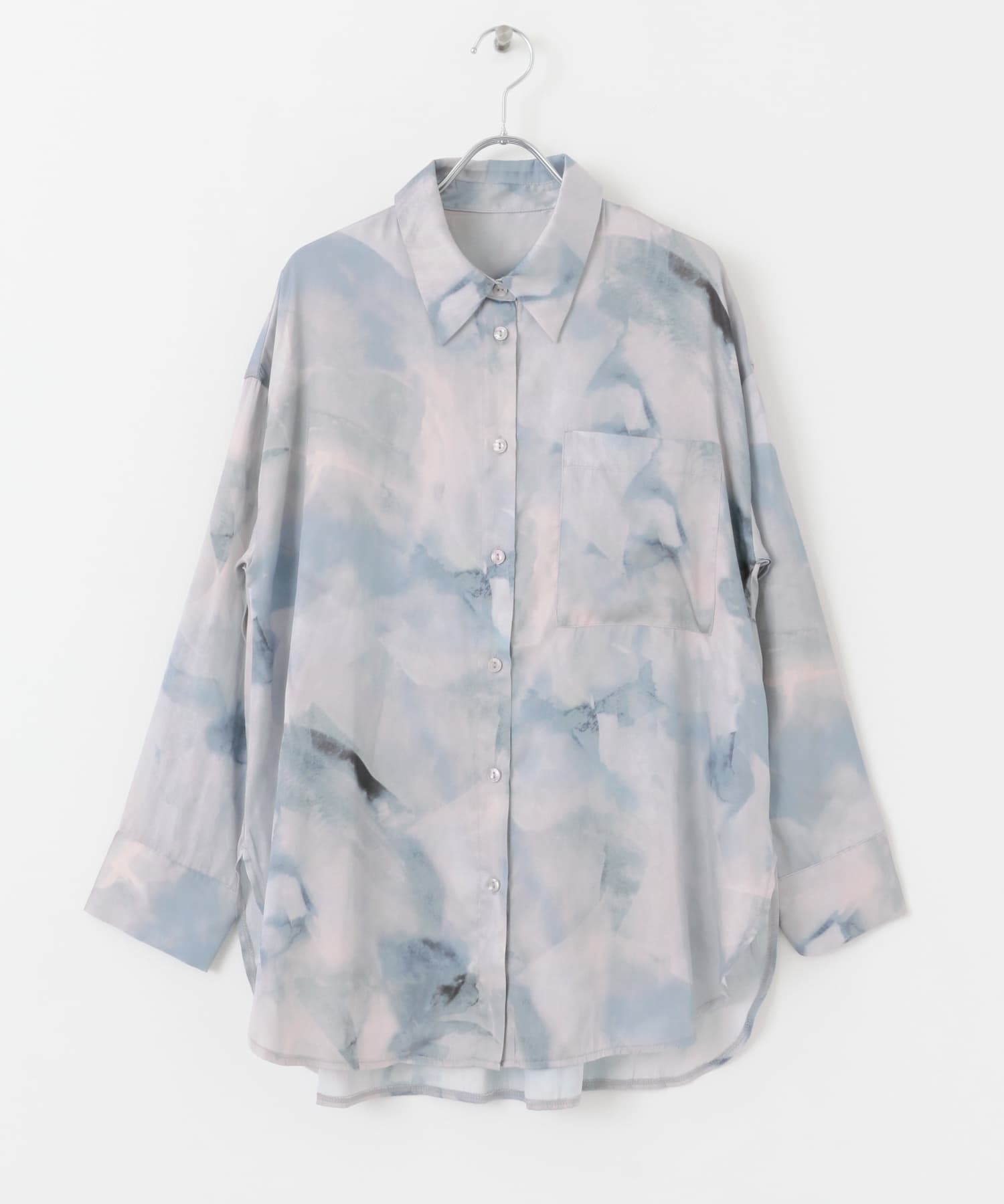 サテンルーズシャツ BLU×GRY one