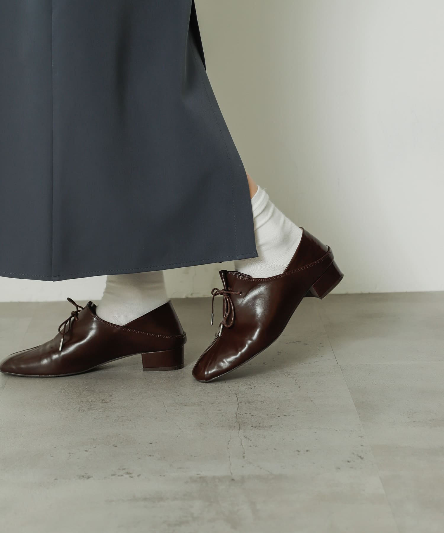 タックリボンステップオンシューズ BROWN S