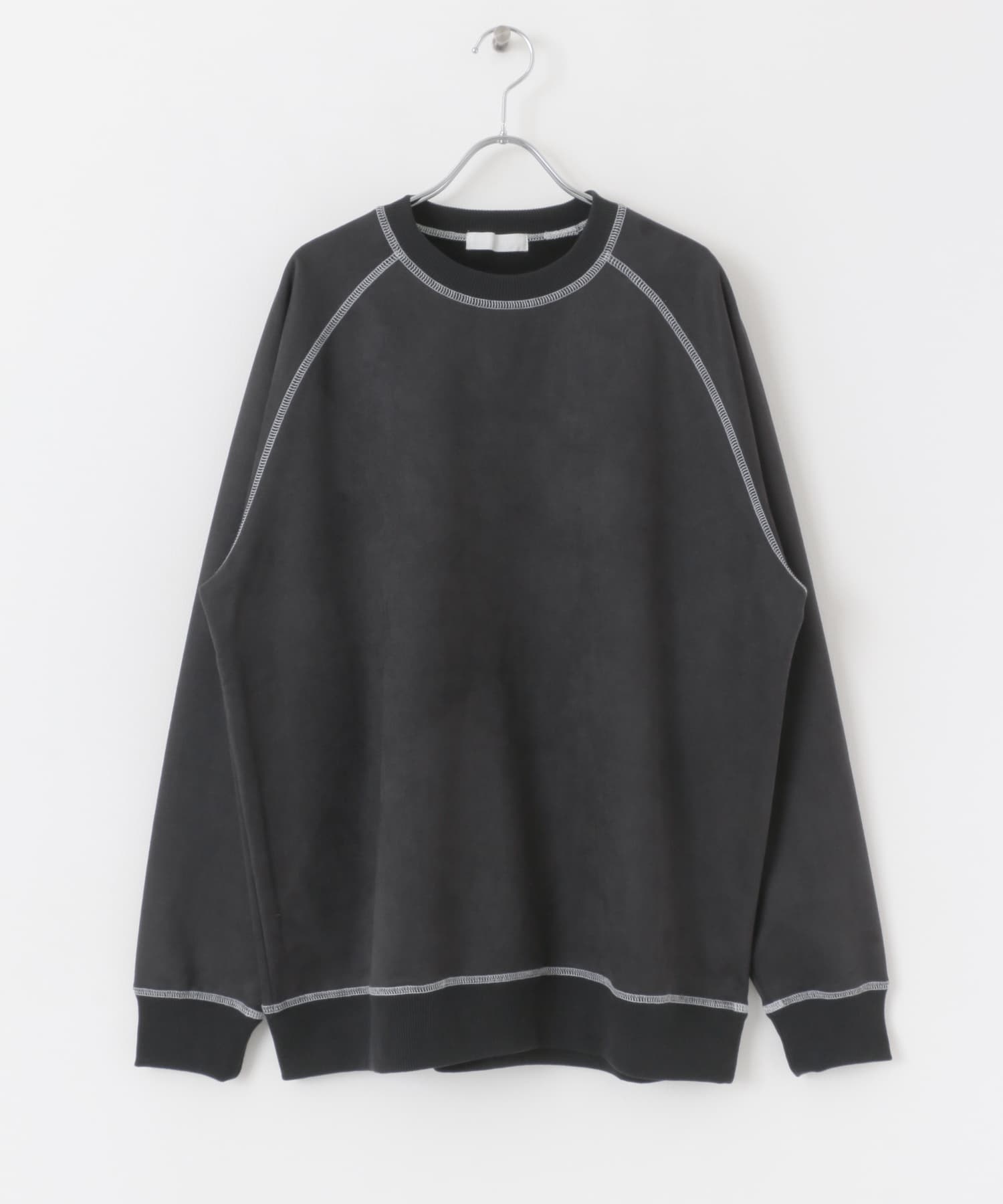 ラグランフェイクスエードスウェットシャツ BLACK M