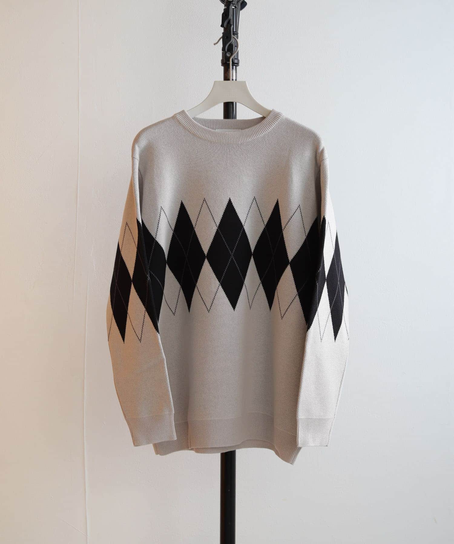 アーガイルクルーネックセーター GREIGE L