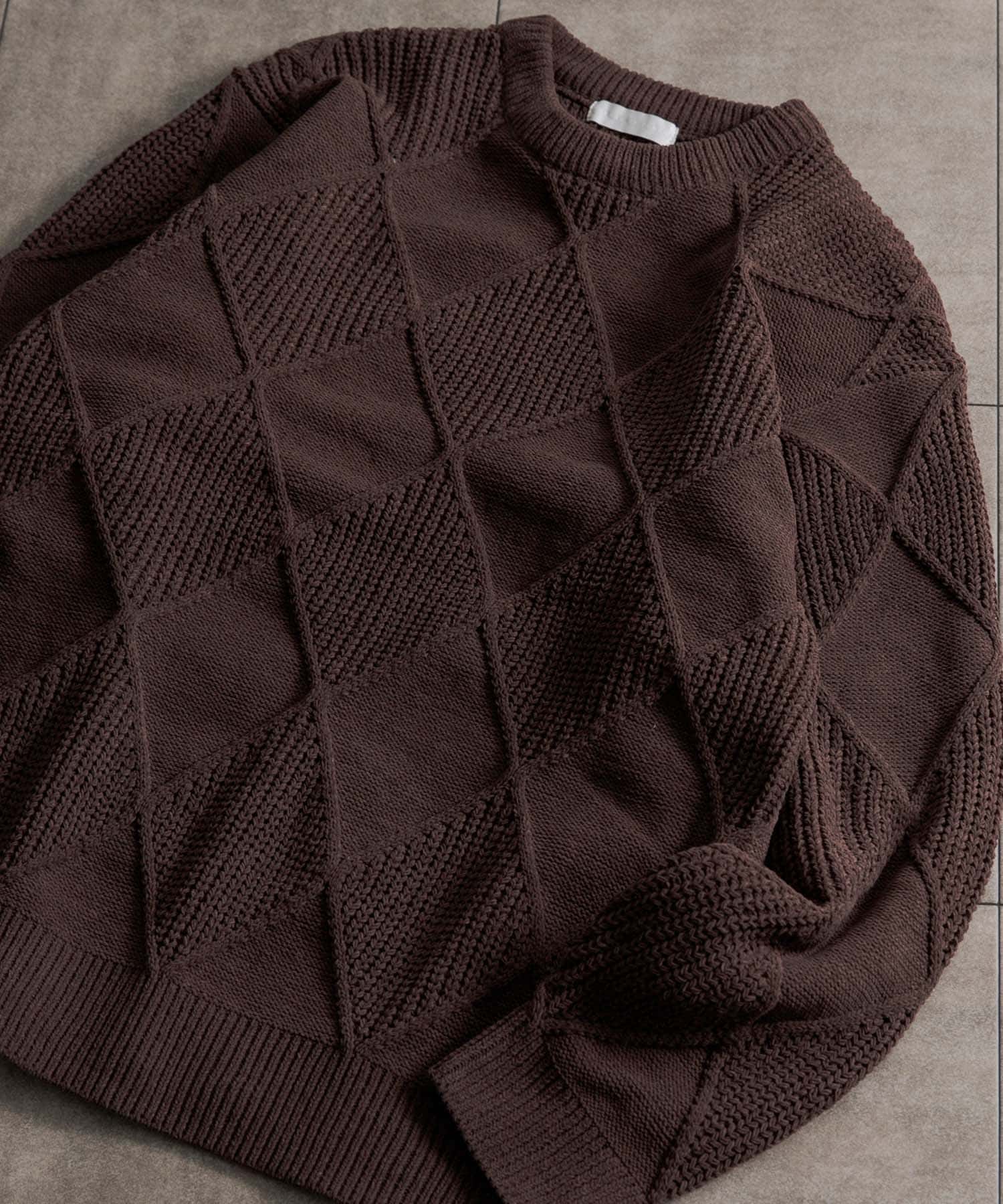 モールダイヤガラクルーネックセーター BROWN M