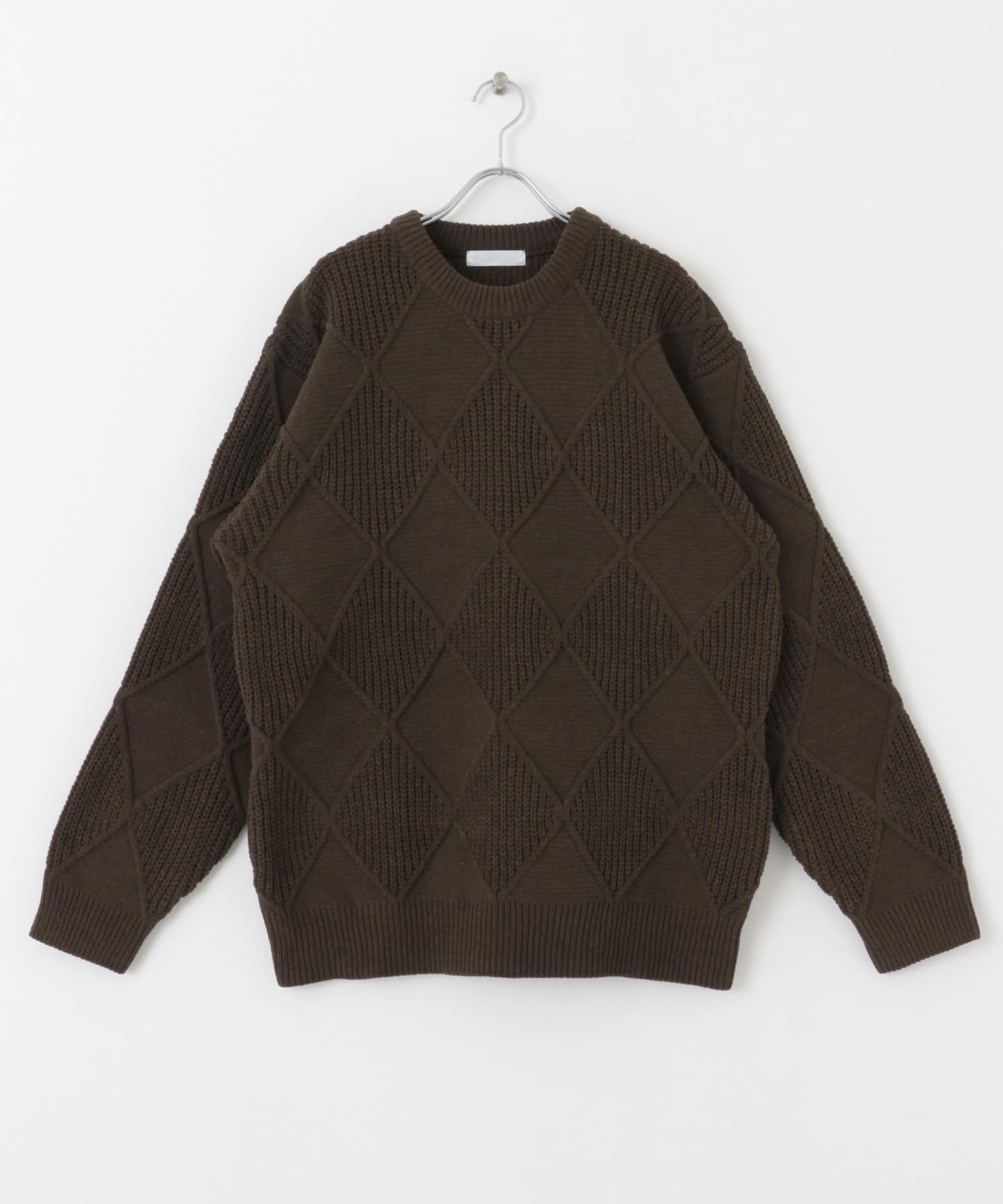モールダイヤガラクルーネックセーター BROWN M