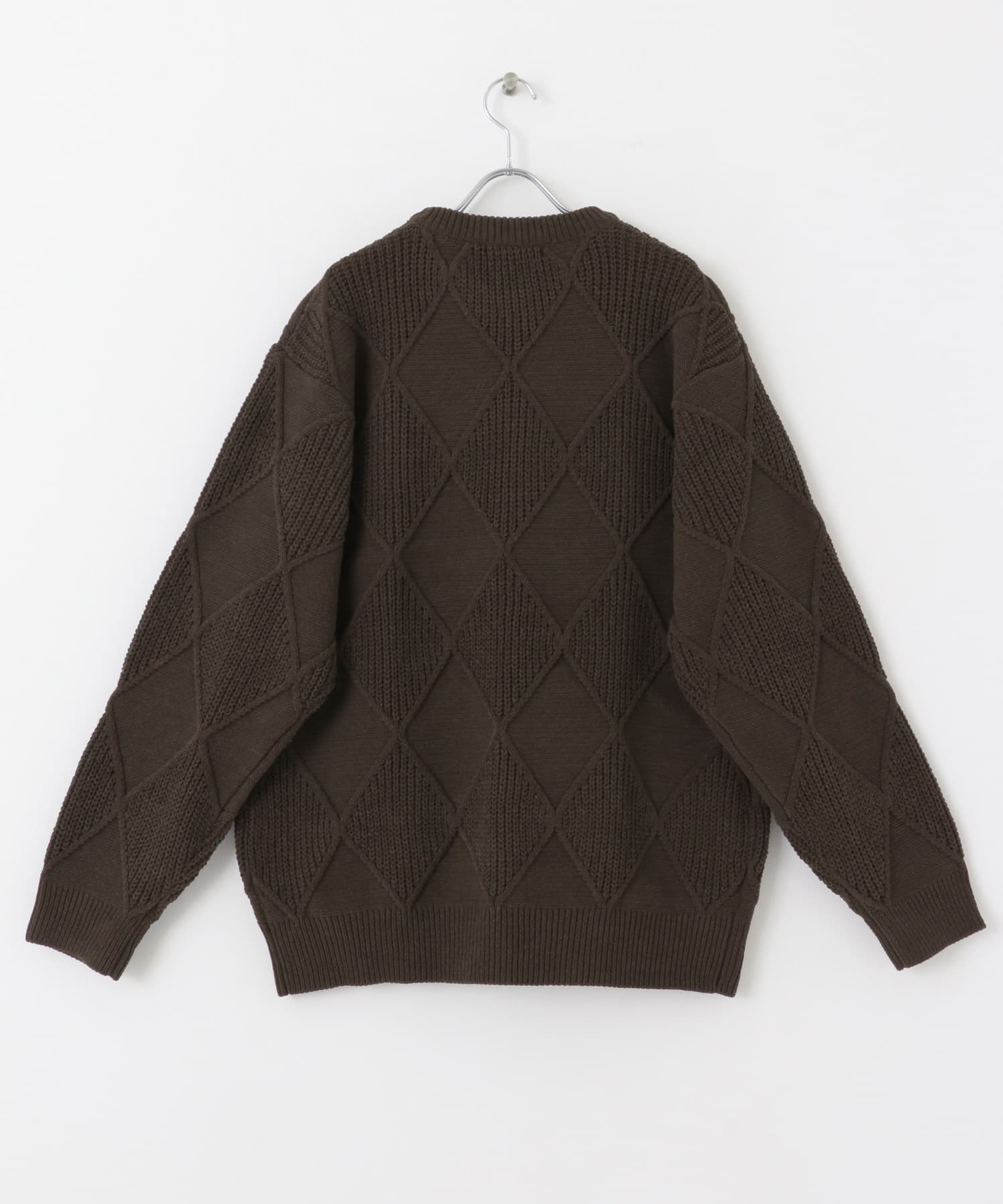 モールダイヤガラクルーネックセーター BROWN M