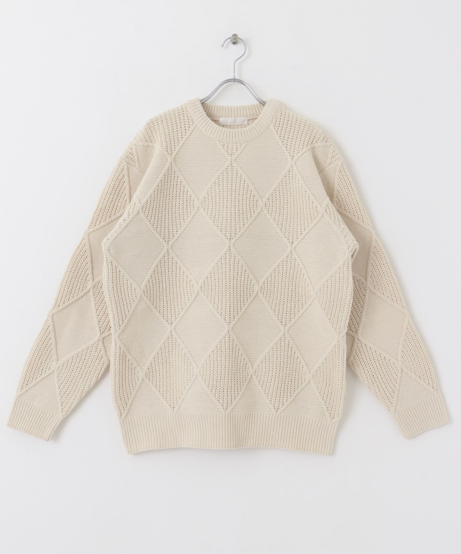モールダイヤガラクルーネックセーター IVORY M