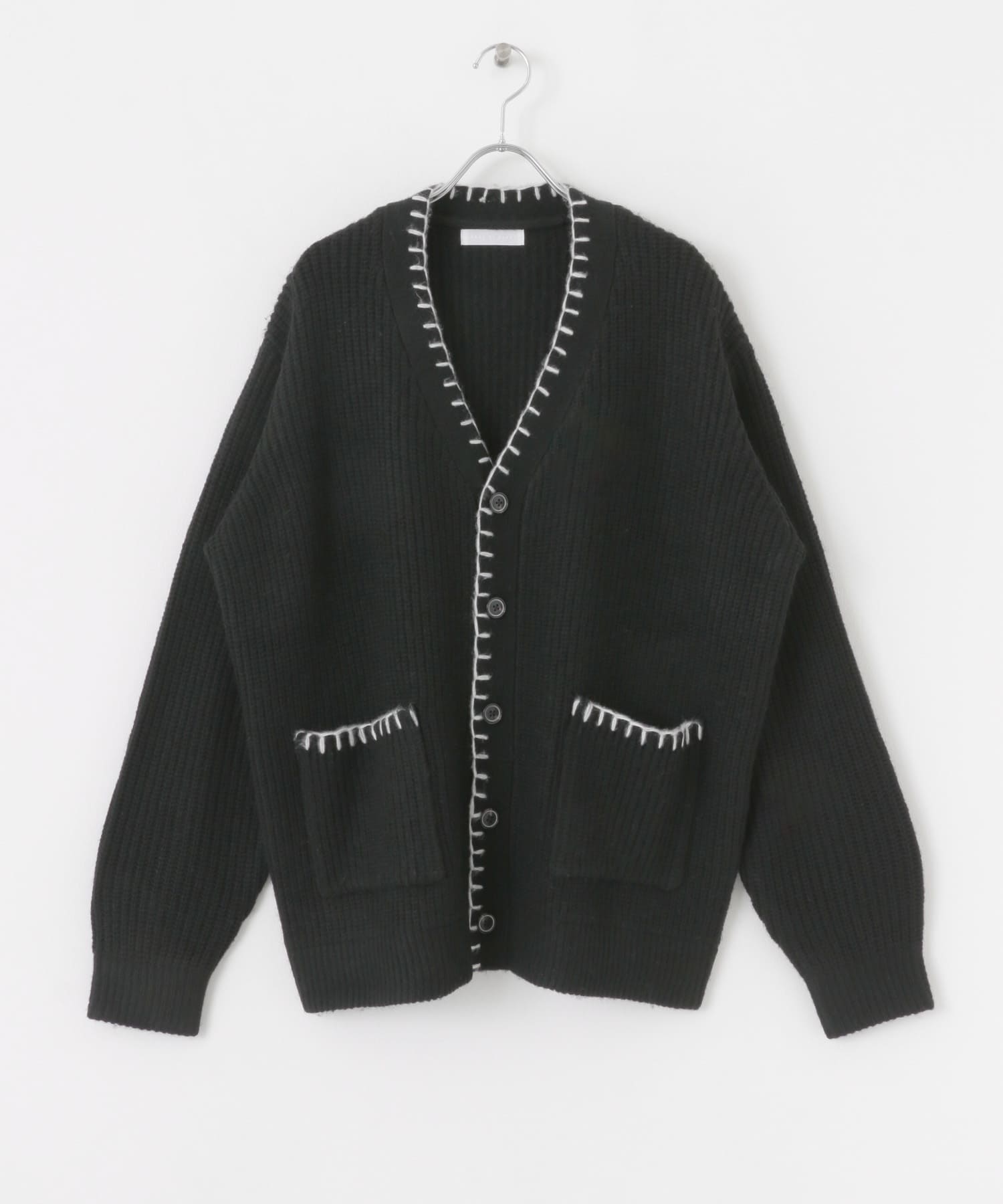 『ユニセックス』ハンドステッチVネックカーディガン BLACK M