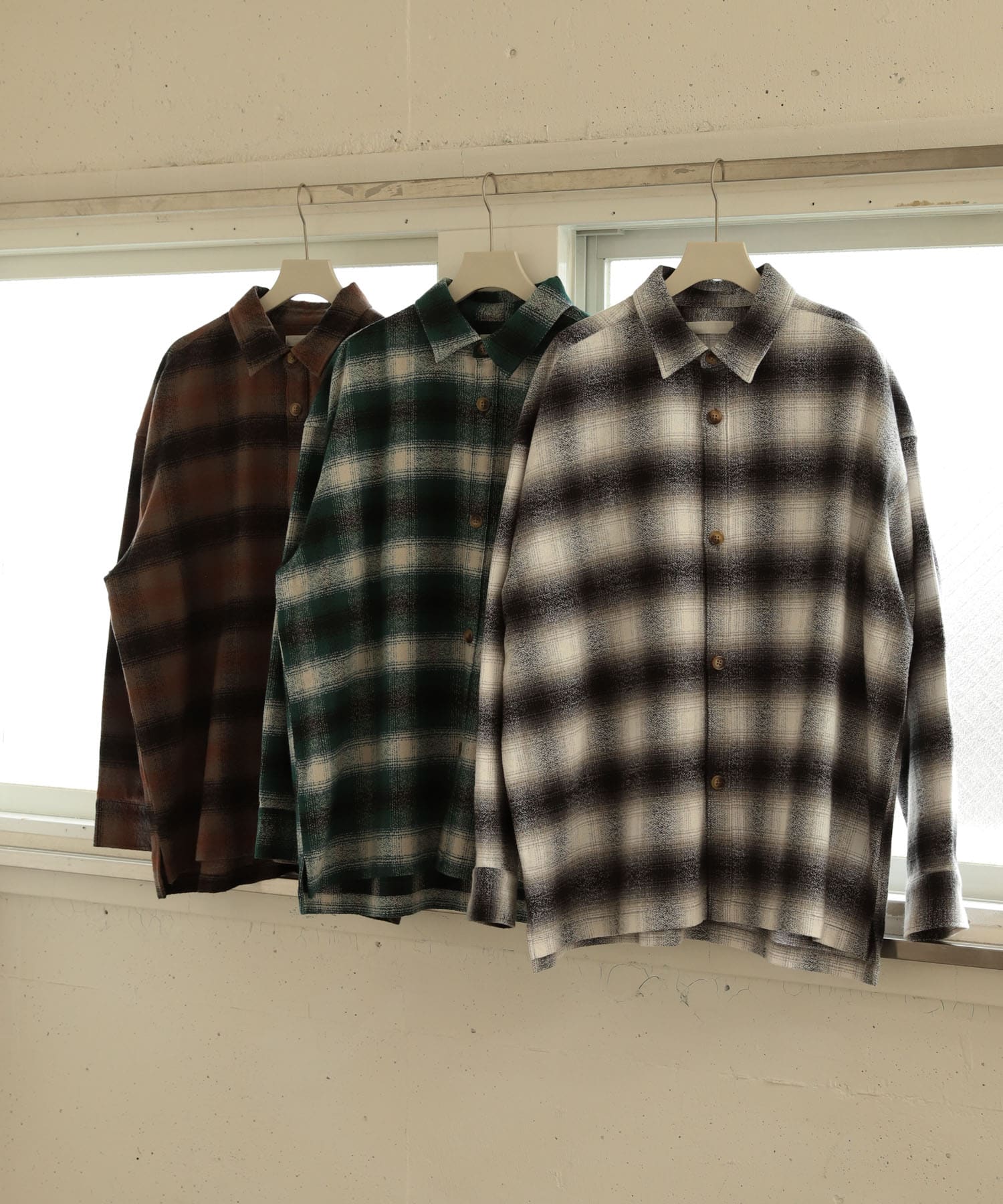 オンブレチェックルーズシャツ BLK×WHT L
