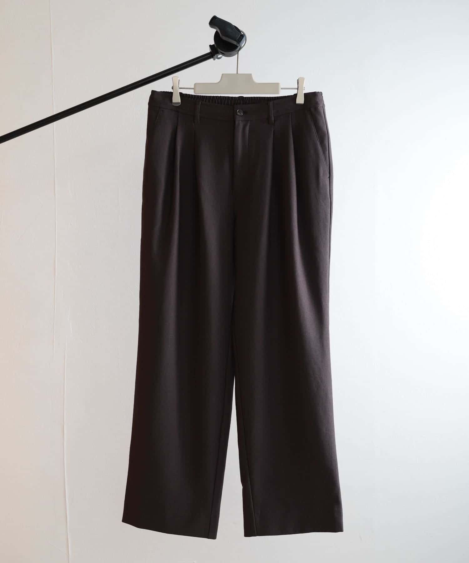 ウールライクダブルタックワイドパンツ BROWN L
